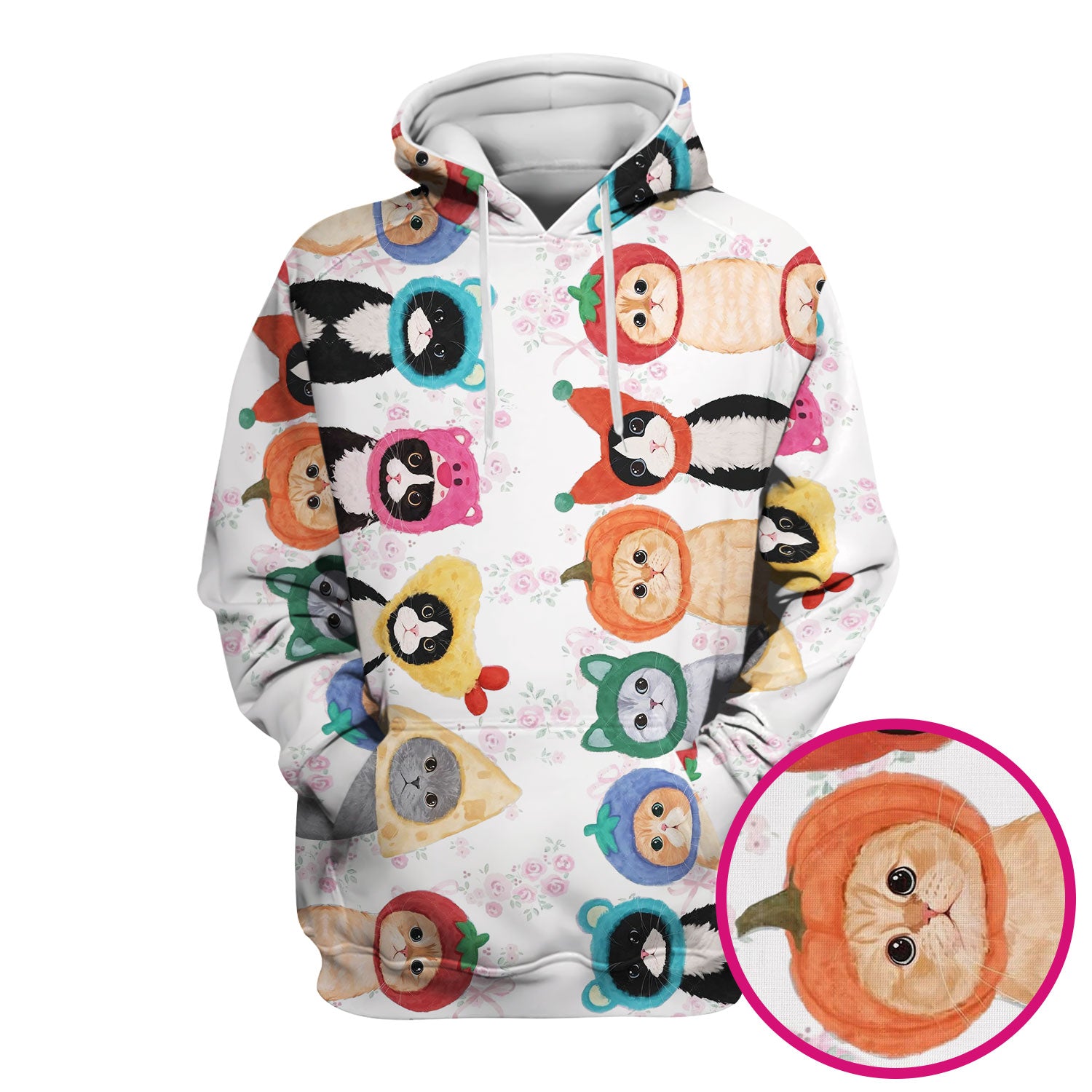 Funny Cartoon Cat Print Scrub Top, Nurse Healthcare Workwear