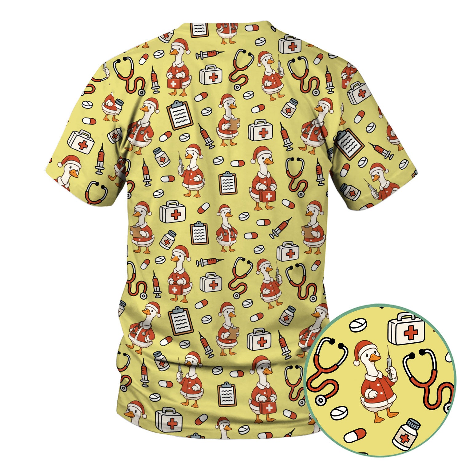 Santa Duck Nurse Scrubs - Christmas Print Medical Shirt for Women Men - Funny Holiday Scrub Top for RN CNA Doctor, Cute Xmas Gift