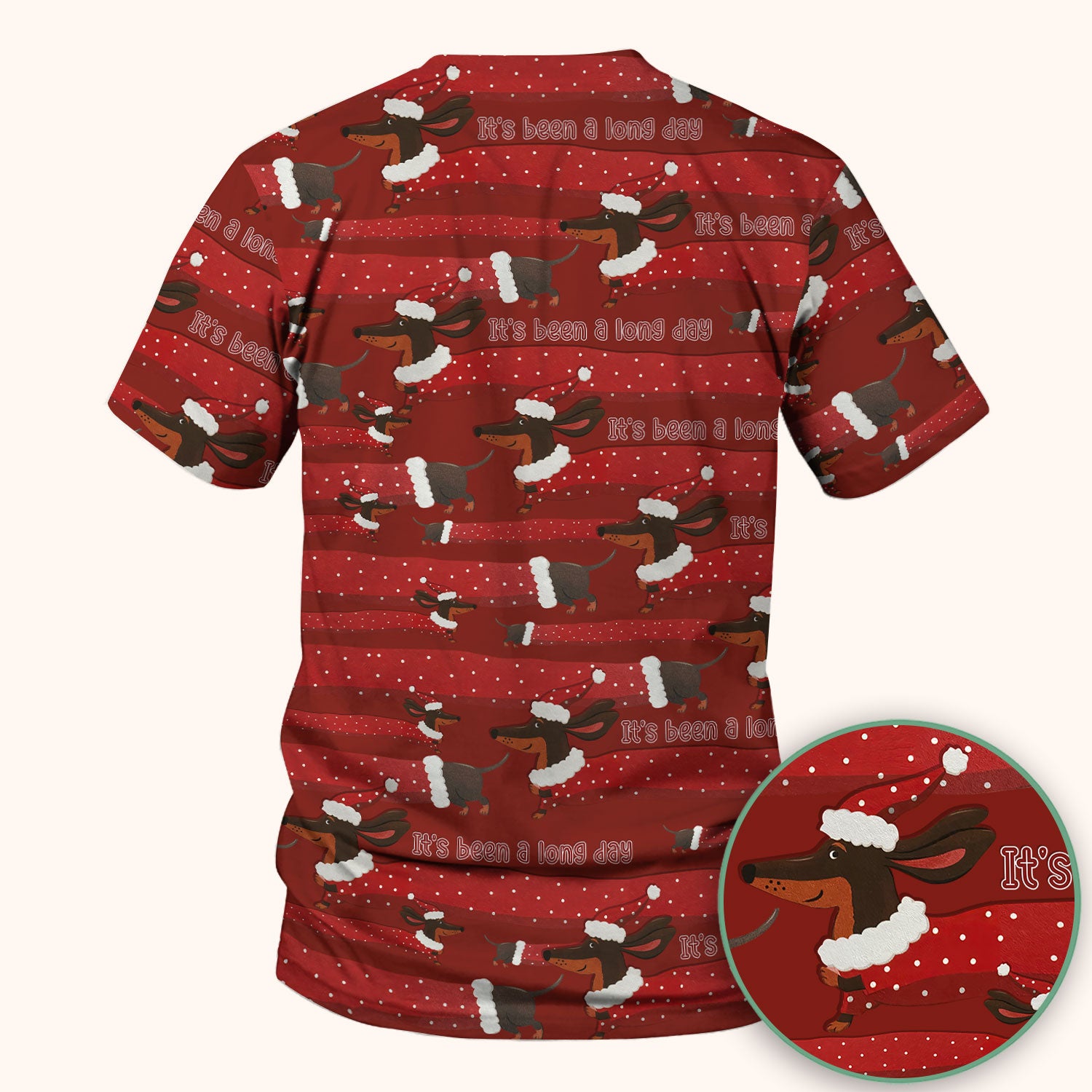 Funny Dachshund Christmas Scrub Top - It's Been a Long Day Shirt - Cute Wiener Dog Holiday Medical Uniform for Women