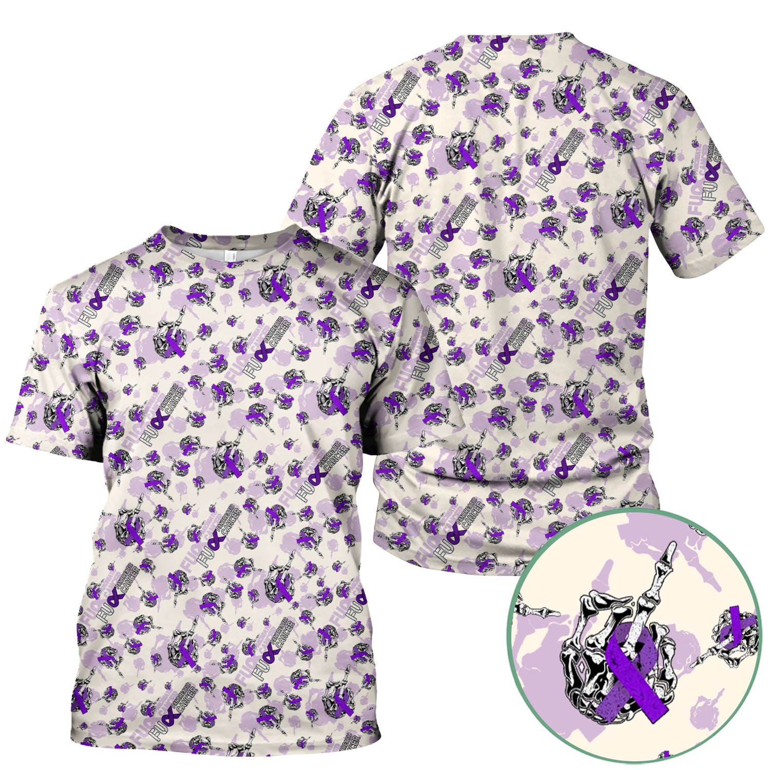 Pancreatic Cancer Awareness Scrub Top - Fuck Cancer Purple Ribbon Nurse Shirt - Strong Gift Idea for Survivors, Fighters & Supporters