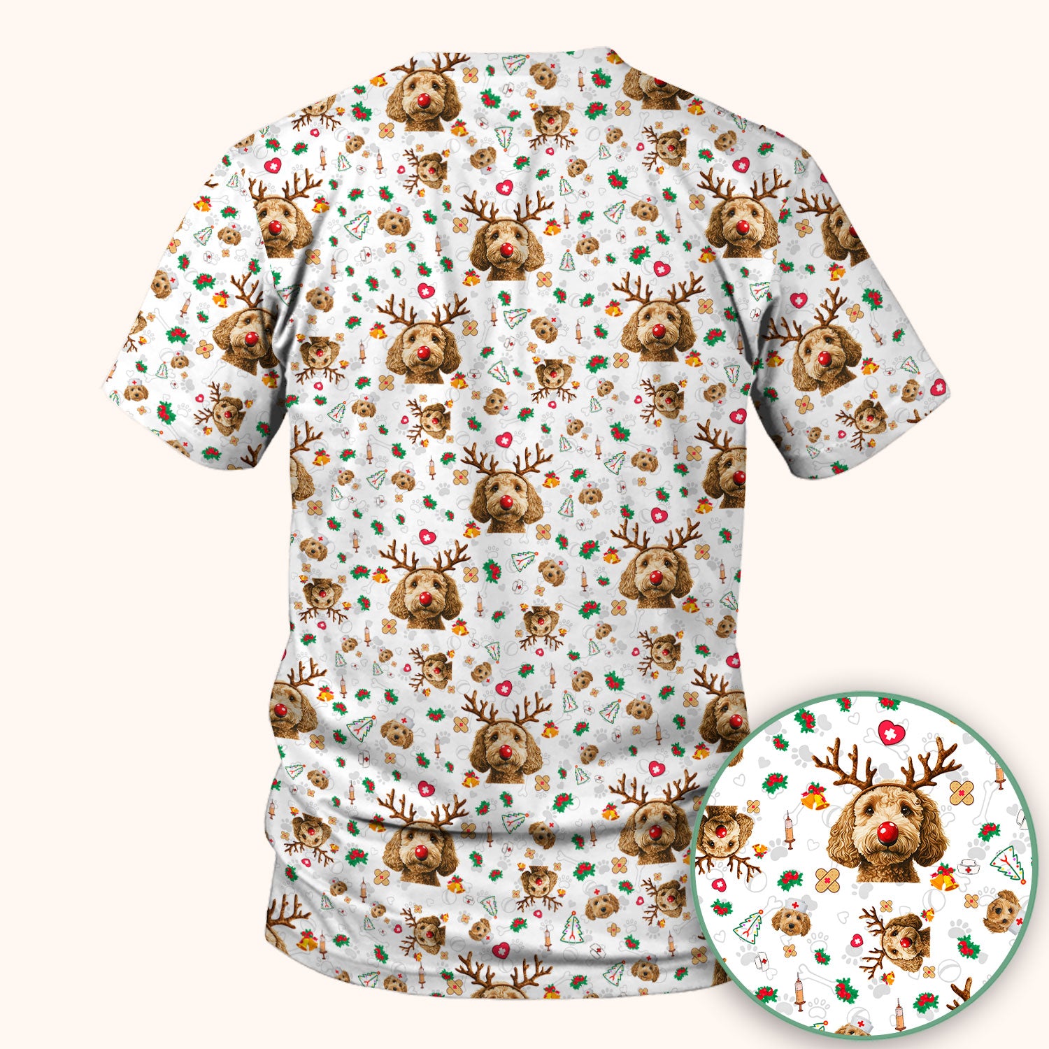 Christmas Labradoodle Scrub Top - Funny Reindeer Dog Nurse Shirt - Cute Holiday Medical Uniform for Women Healthcare Gift