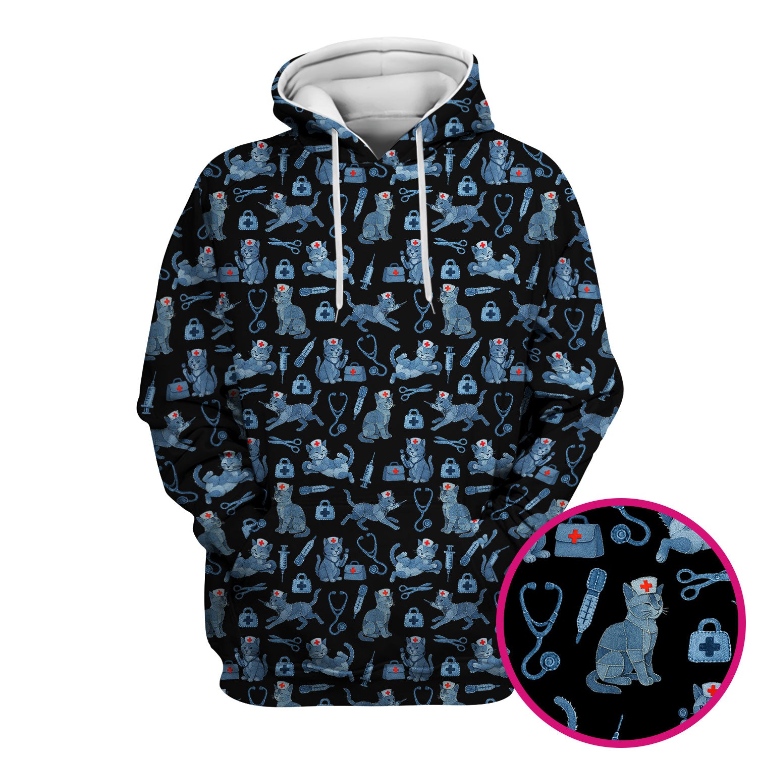 Funny Cat Scrubs for Women - Cute Kitty Pattern Medical Scrub Top - Playful Nurse Scrubs with Adorable Cat Design for Animal Lovers