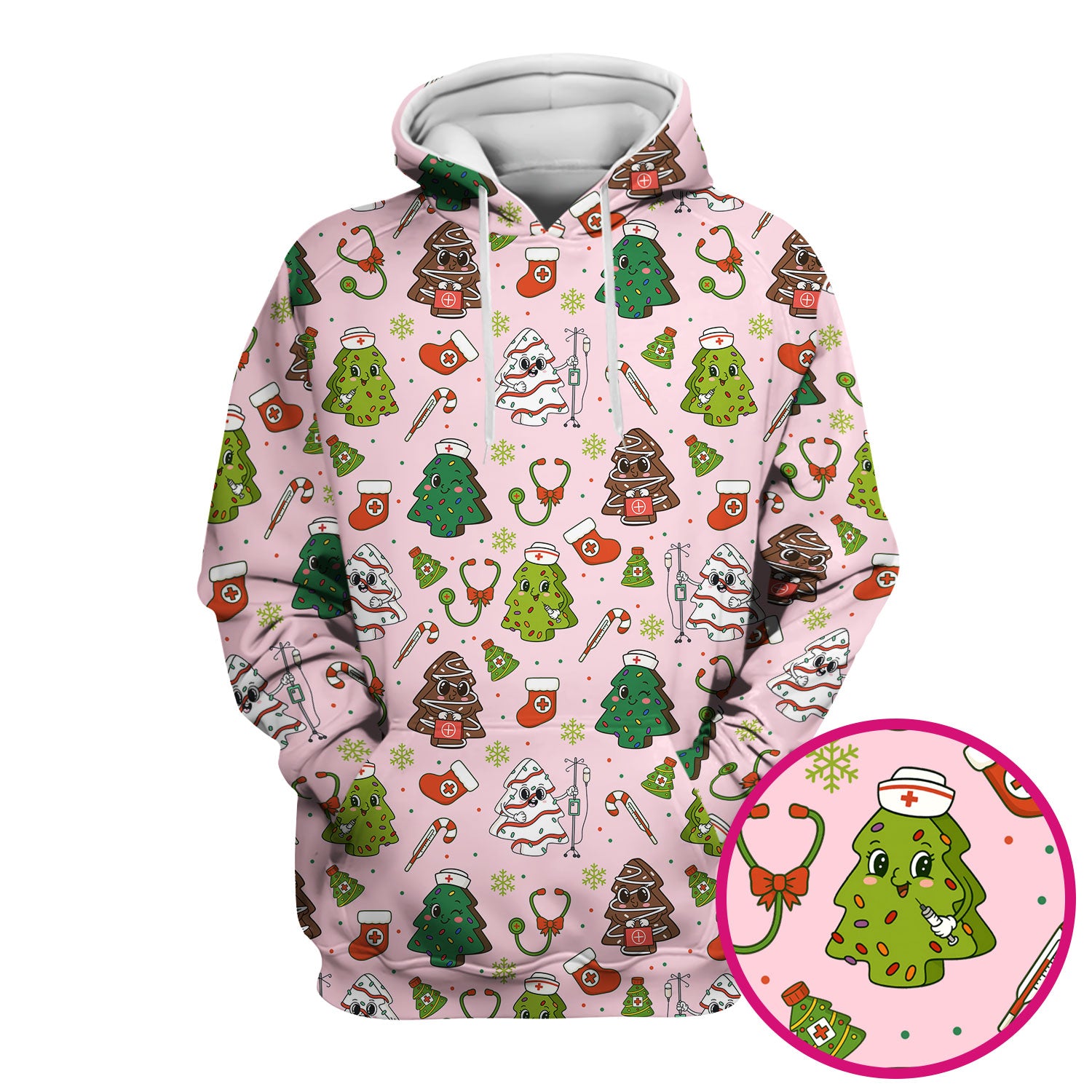 Funny Christmas Tree Nurse Scrub Top - Cute Holiday Pattern Nursing Shirt for Women - Festive Medical Gift for RN LPN CNA