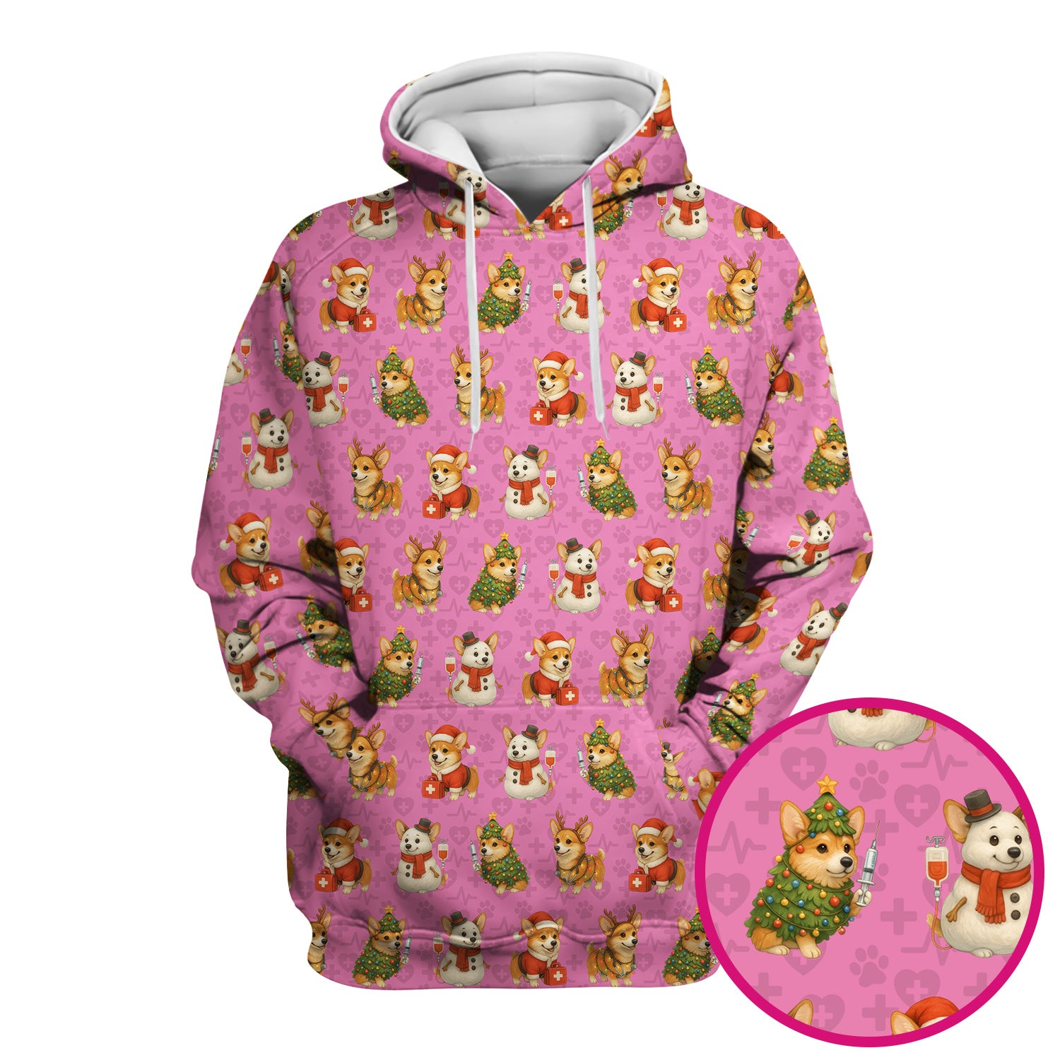 Christmas Scrubs for Women - Cute Corgi Pattern Scrub Top for Nurses - Holiday Corgi Christmas Scrubs Gift Idea