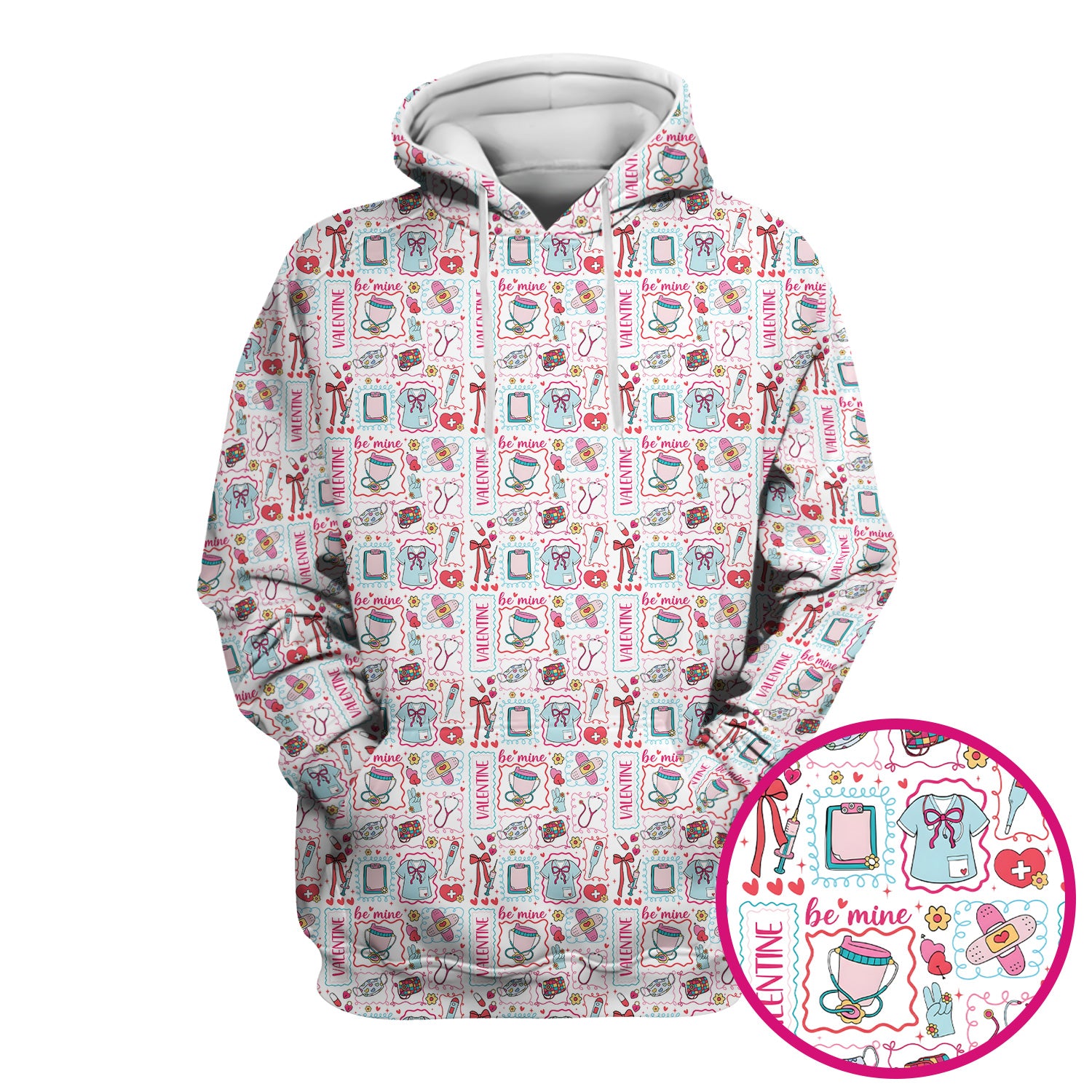 Valentine Medical Hearts Bandages Syringes Scrub Top, Comfortable Scrubs for Nurses