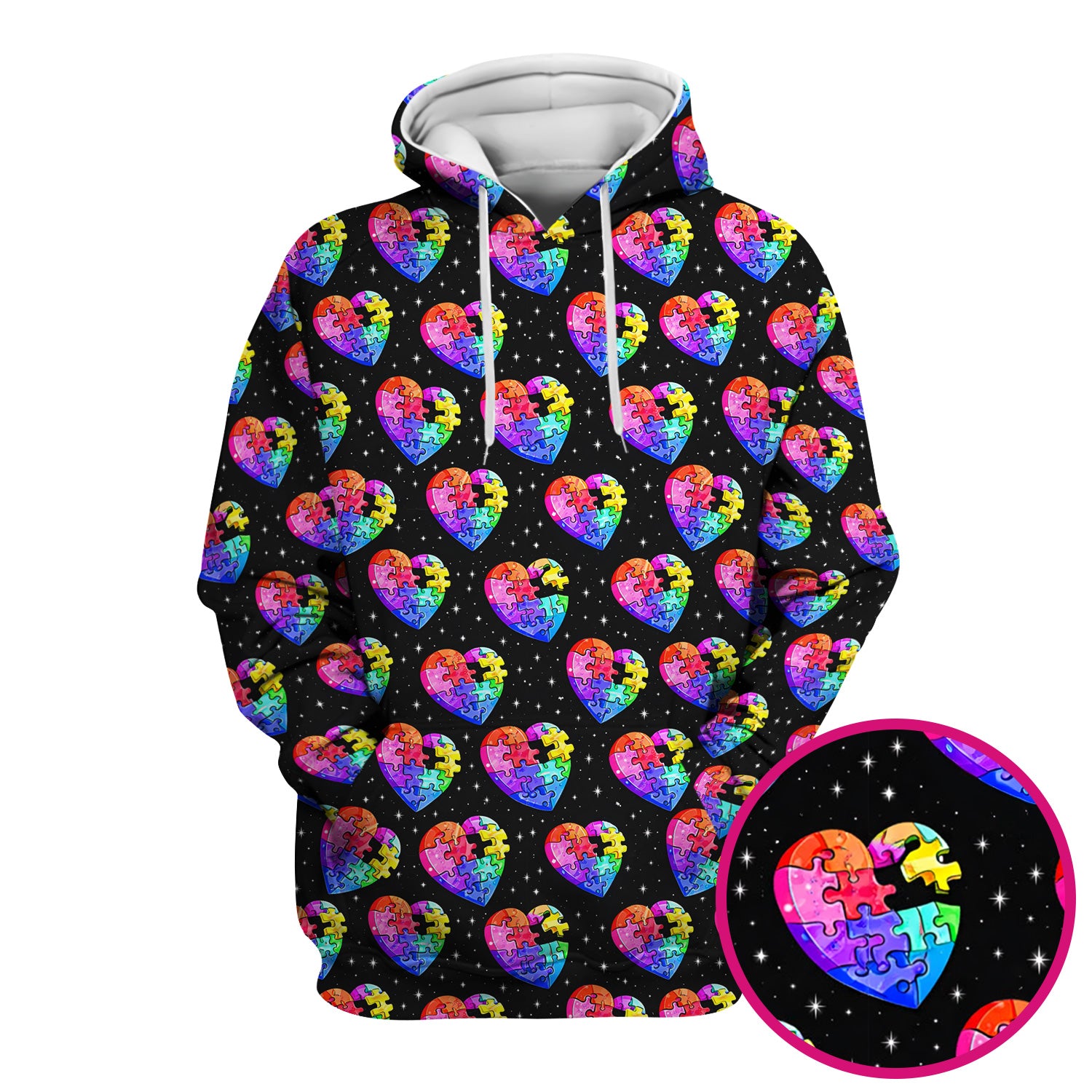 Rainbow Autism Puzzle Heart Pattern Scrub Top, Starry Sky Medical Uniform for Nurses