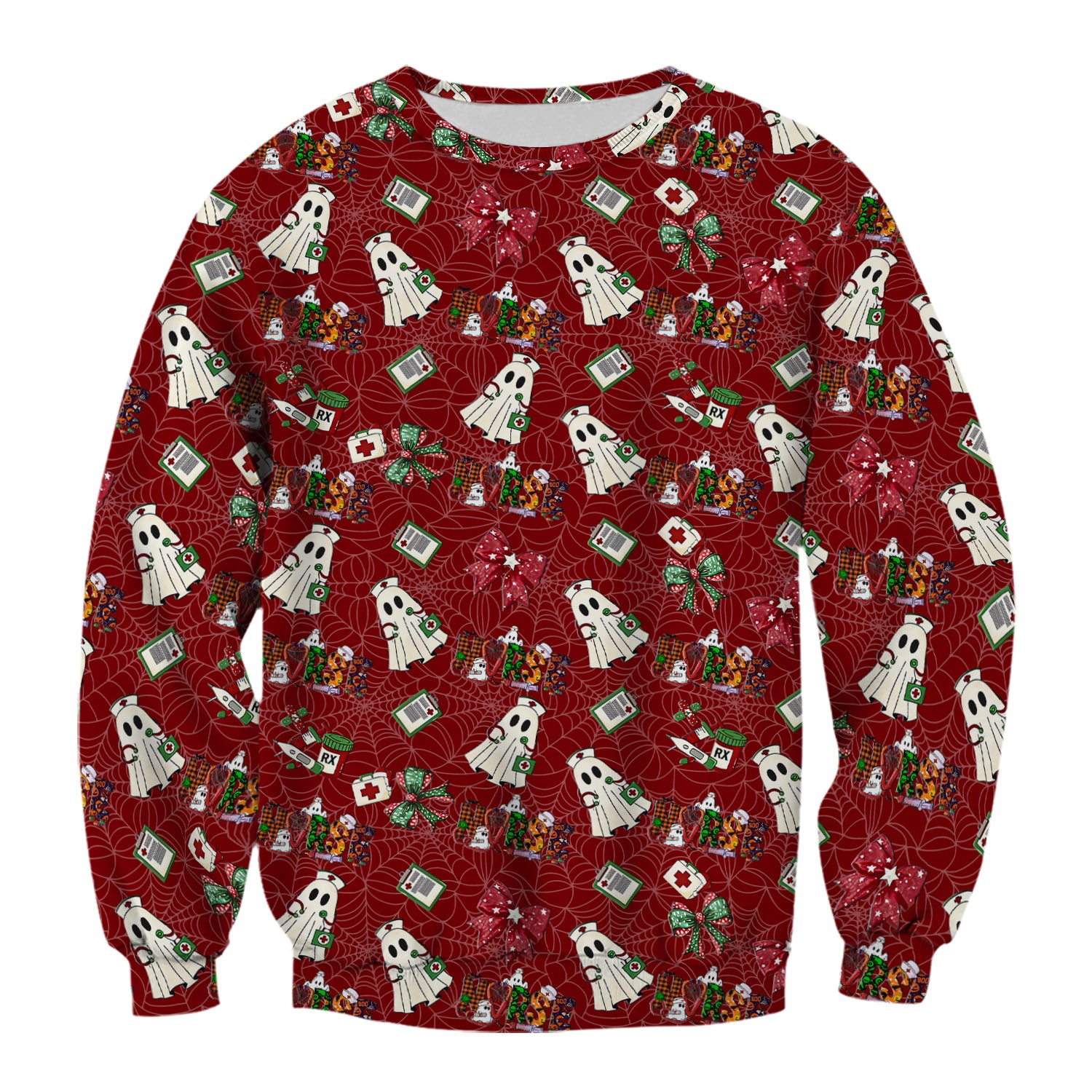 Halloween Nurse Scrub Top for Women - Cute Ghost and Spider Web Scrub Shirt Multi Color - Funny Nursing Work Shirt with Pockets