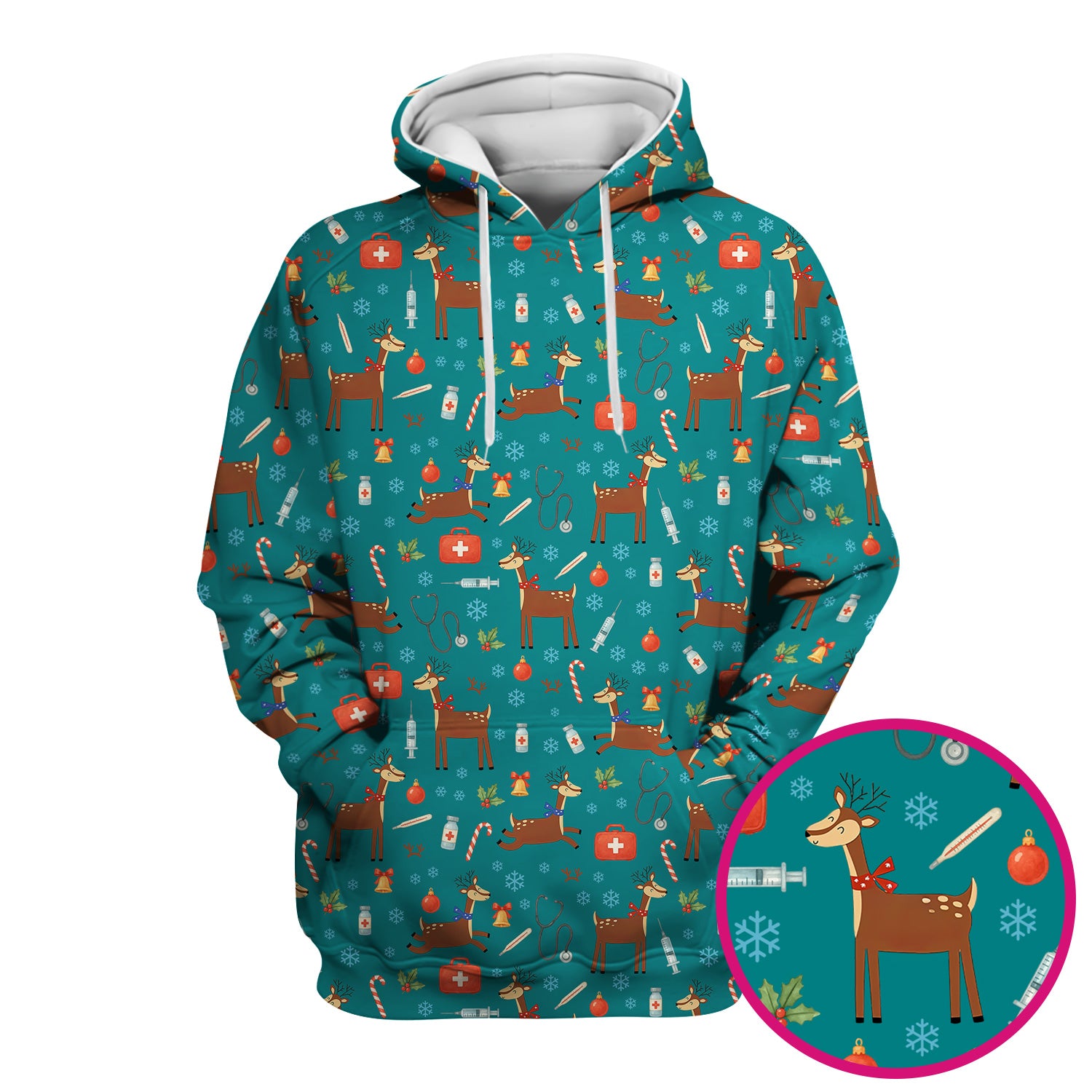 Reindeer Christmas Scrub Top - Snowflakes Candy Canes Holiday Medical Shirt - Xmas Scrubs for Women RN CNA LPN
