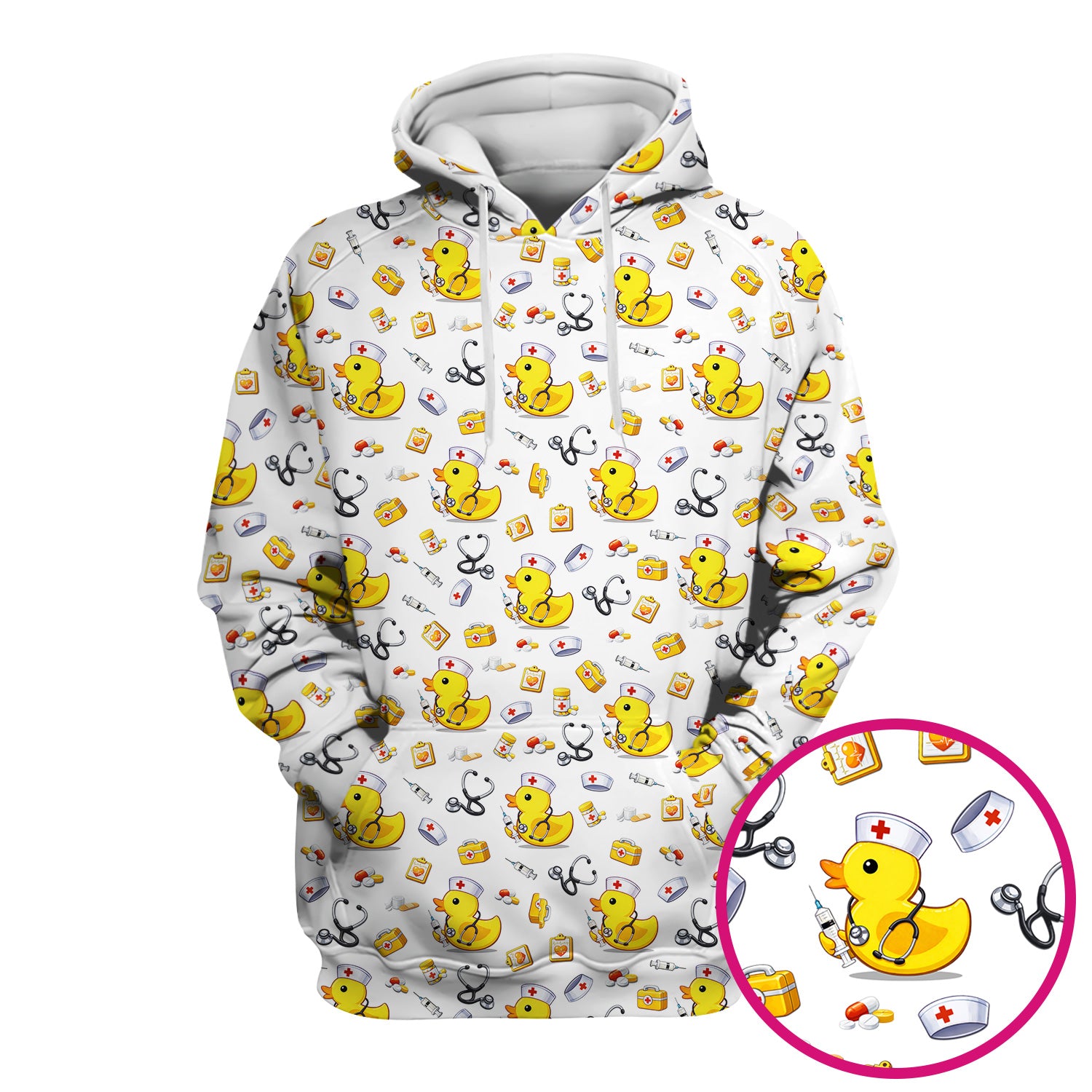 Playful Medical Duck Print Nurse Scrub Top, Comfortable Scrubs for Nurses
