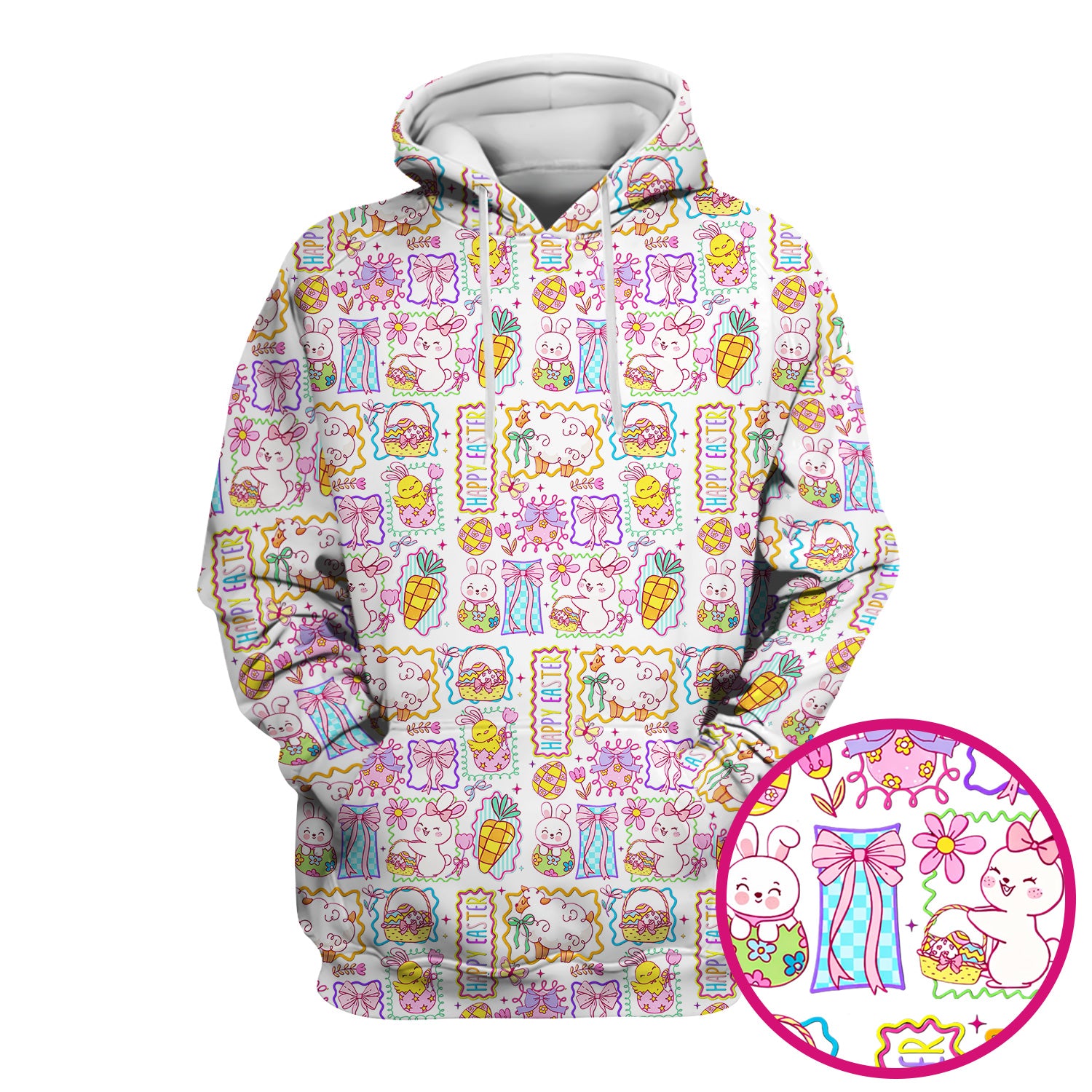 Cute Easter Bunny Egg and Bow Print Scrub Top, Breathable Fabrics Nursing Uniform