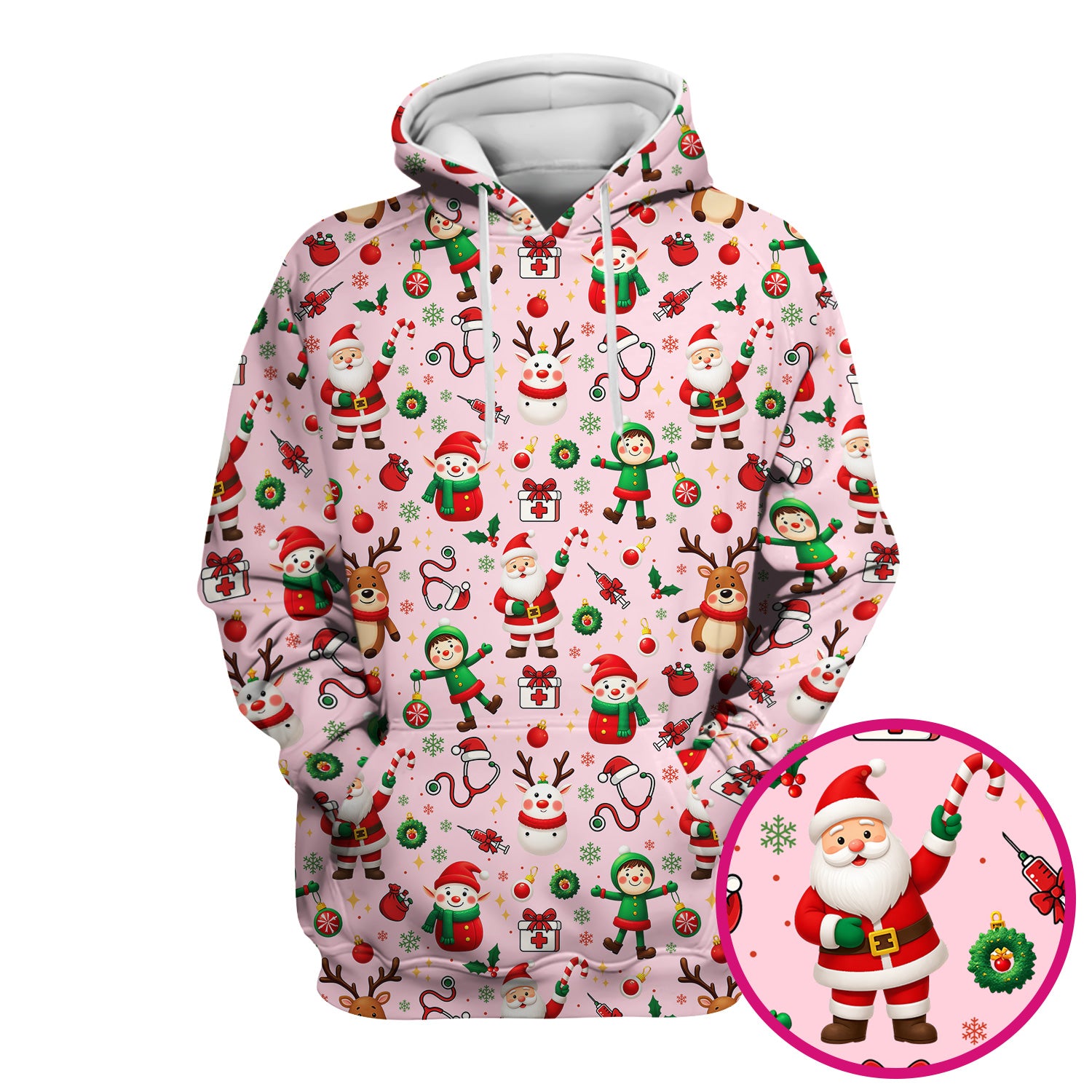 Christmas Scrub Top for Nurse - Cute Santa Elf Reindeer Medical Shirt - Festive Holiday Scrubs for Women RN CNA LPN Gift