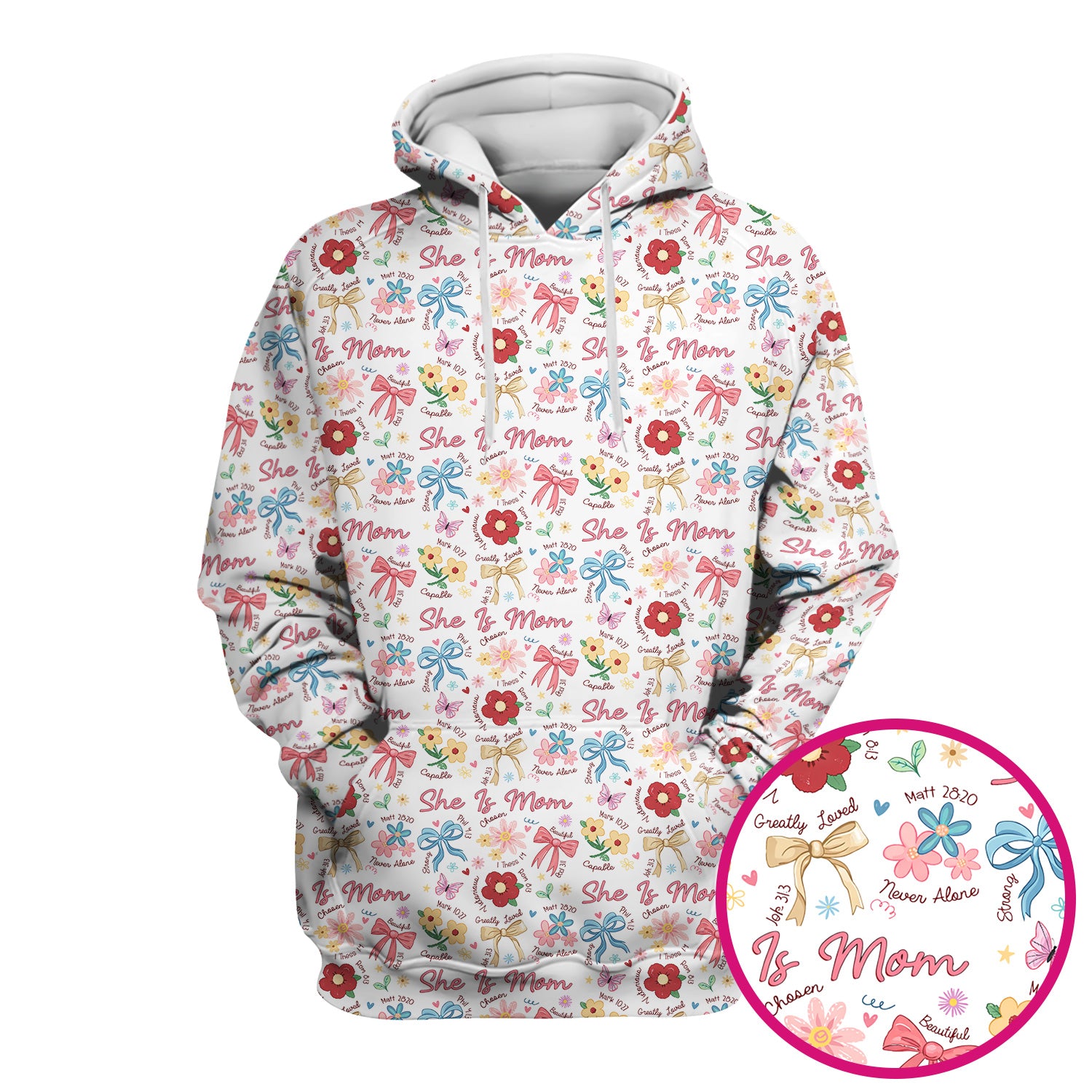 She Is Mom Floral Bow Pattern Scrub Top, Comfortable Scrubs for Nurses