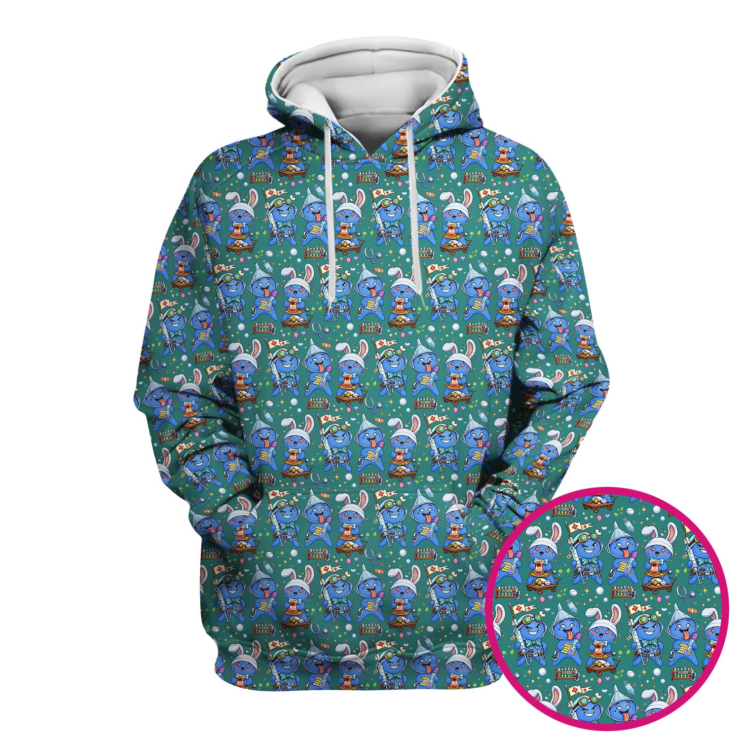 Cute Glove Doll Hospital Medical Cartoon Nurse Pattern Scrub Top, Comfortable Scrubs for Nurses