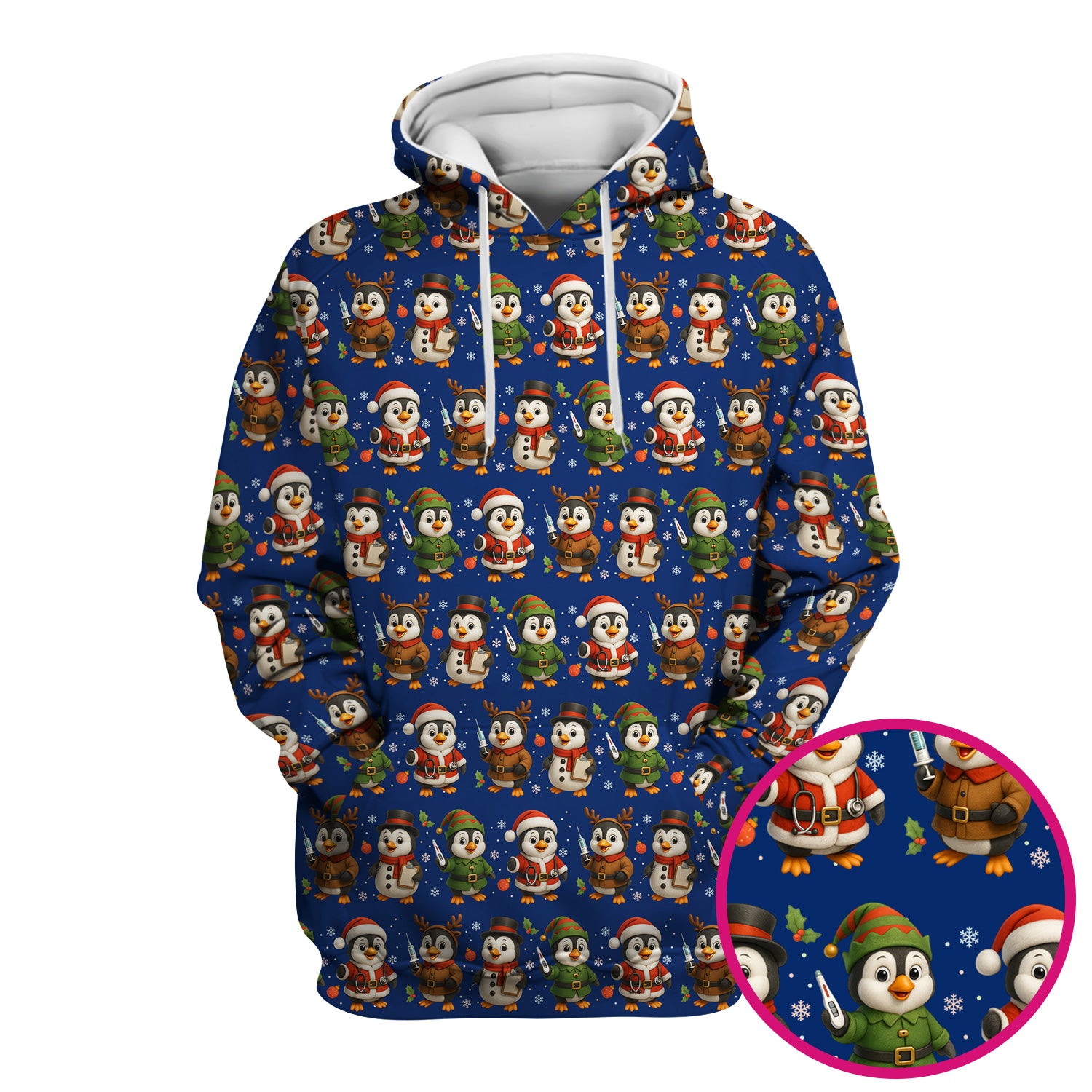 Cute Christmas Penguin Scrubs - Festive Pattern Scrub Top for Women - Cozy Holiday Scrubs Perfect for Nurse Gift Season