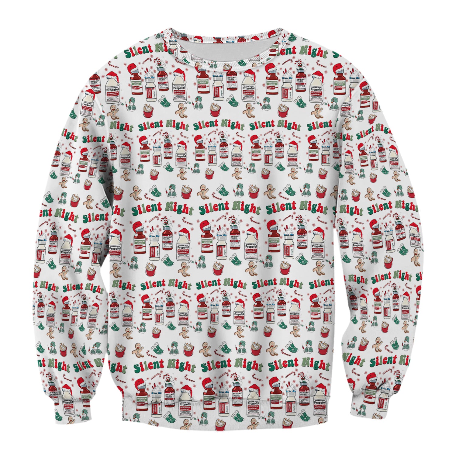 Funny Nurse Christmas Scrub Top - Silent Night & Medication Design - Holiday Gift for RN LPN CNA