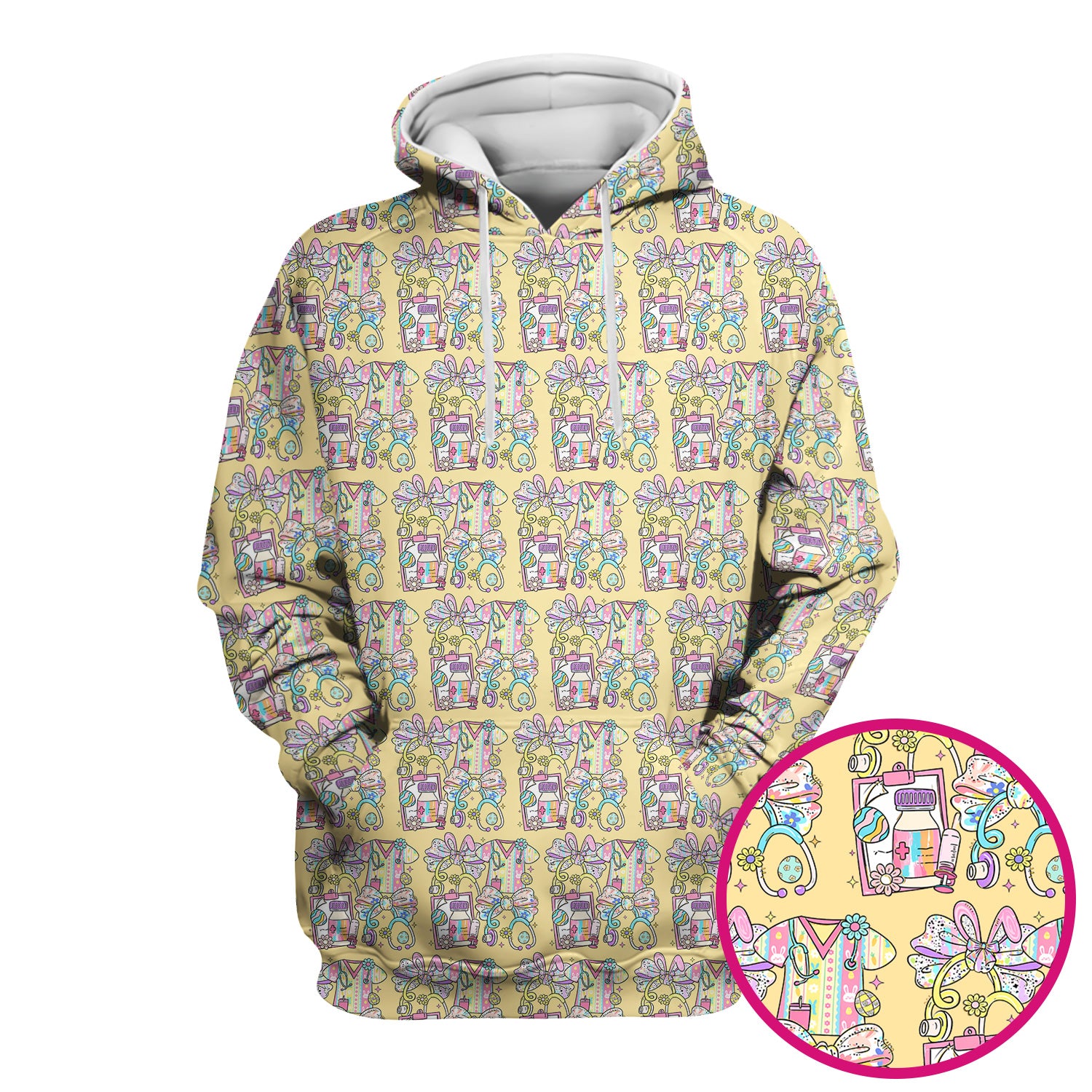 Colorful Nurse Scrub Supplies Pattern Scrub Top, Breathable Fabrics Nursing Uniform