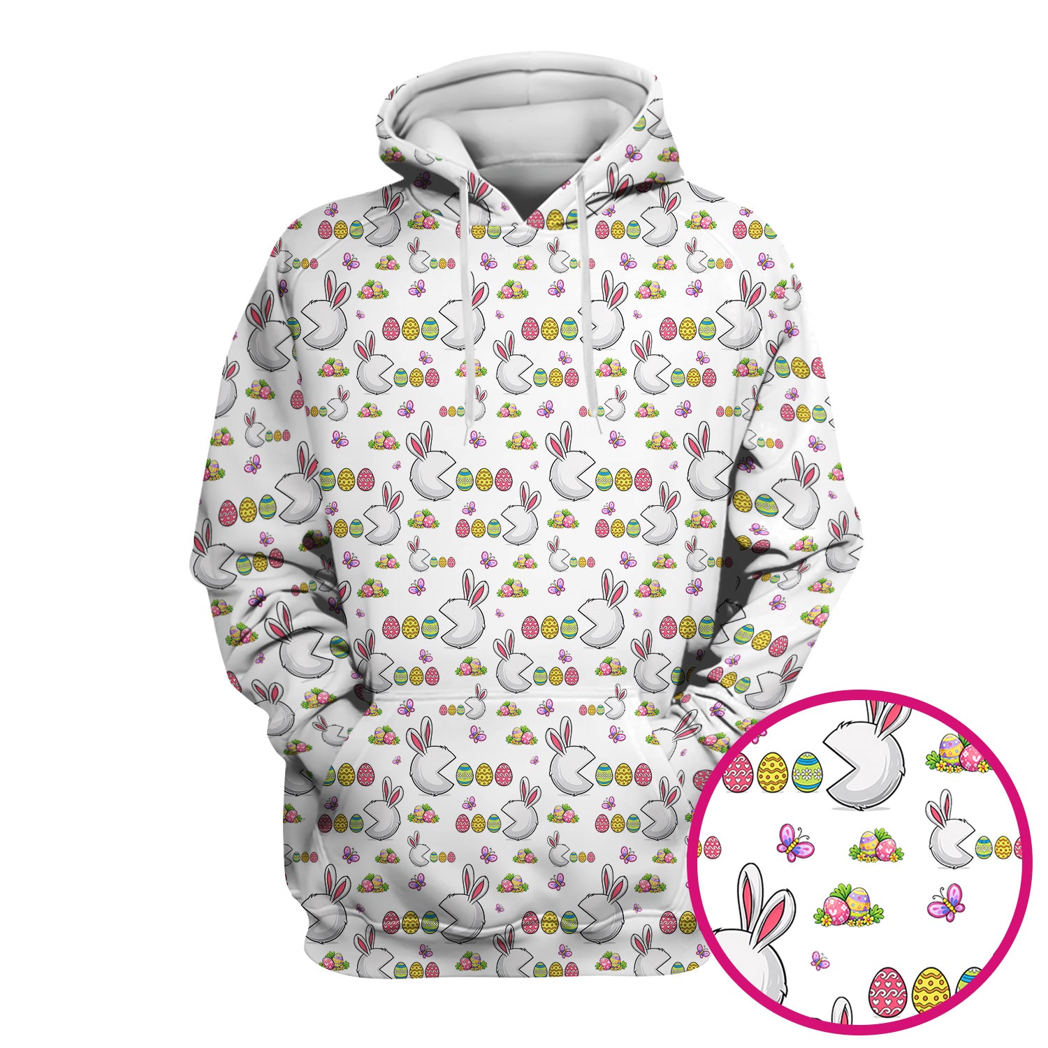 Easter Bunny and Colorful Eggs Print Scrub Top, Breathable Fabrics Nursing Uniform