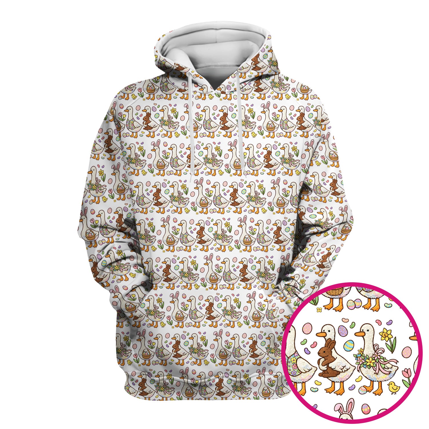 Easter Theme Duck and Bunny Egg Floral Print Scrub Top, Comfortable Scrubs for Nurses