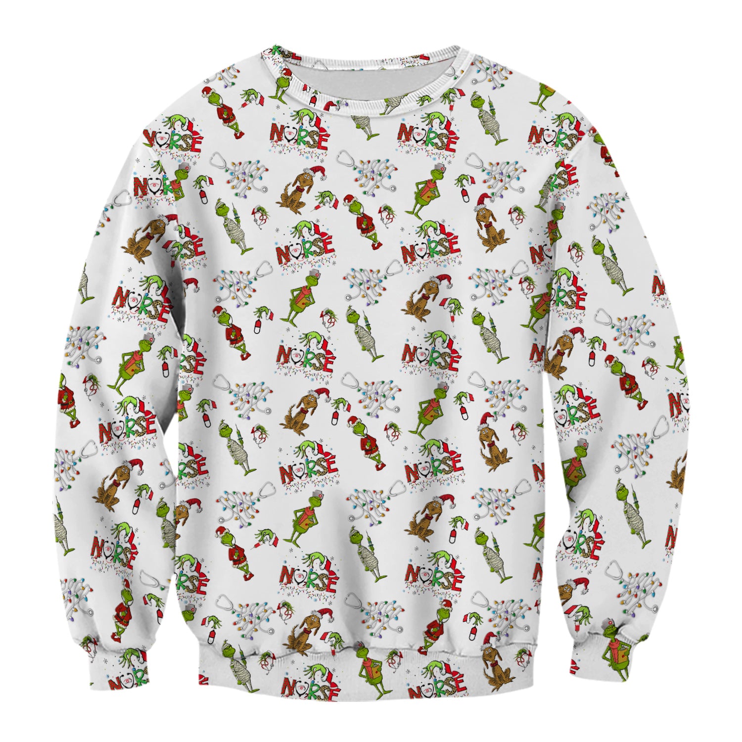 Grinch Christmas Nurse Scrub Shirt - Funny Holiday Scrub Top for Women - Multi Color Nursing Work Shirt with Pockets