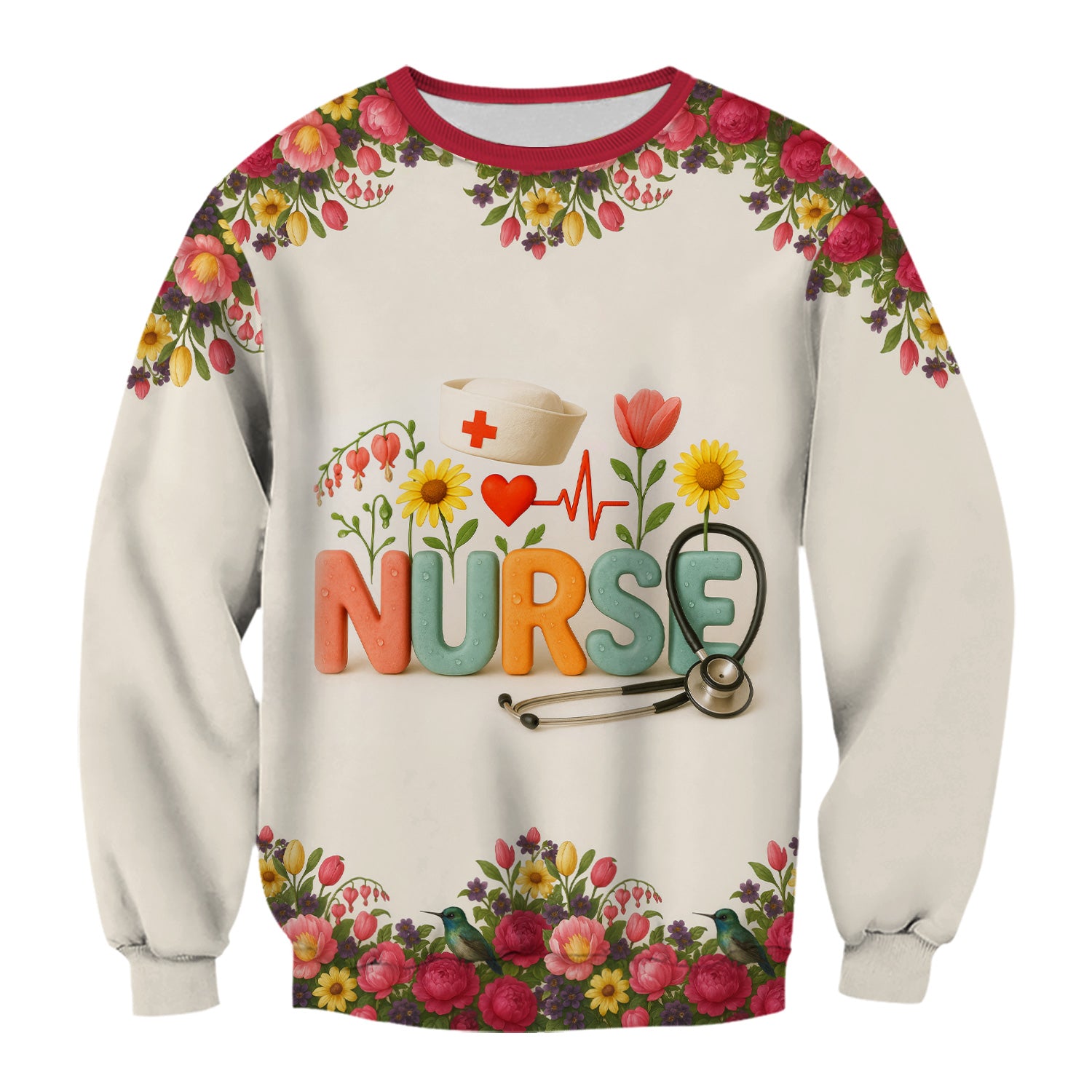 Personalized Floral Nurse Shirt with Name - Cute Colorful Flowers and Stethoscope Design - Thoughtful Gift for Women RN CNA LPN in Healthcare and Nursing Profession