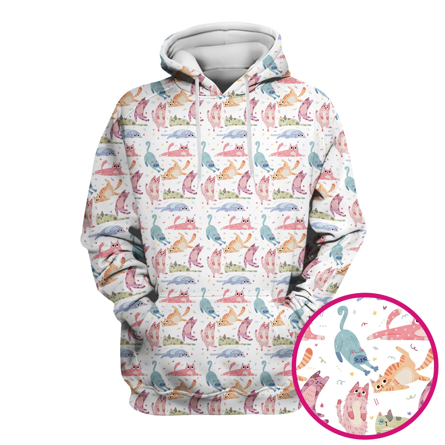Funny Pastel Cat Pattern Medical Scrub Top, Breathable Fabrics Nursing Uniform