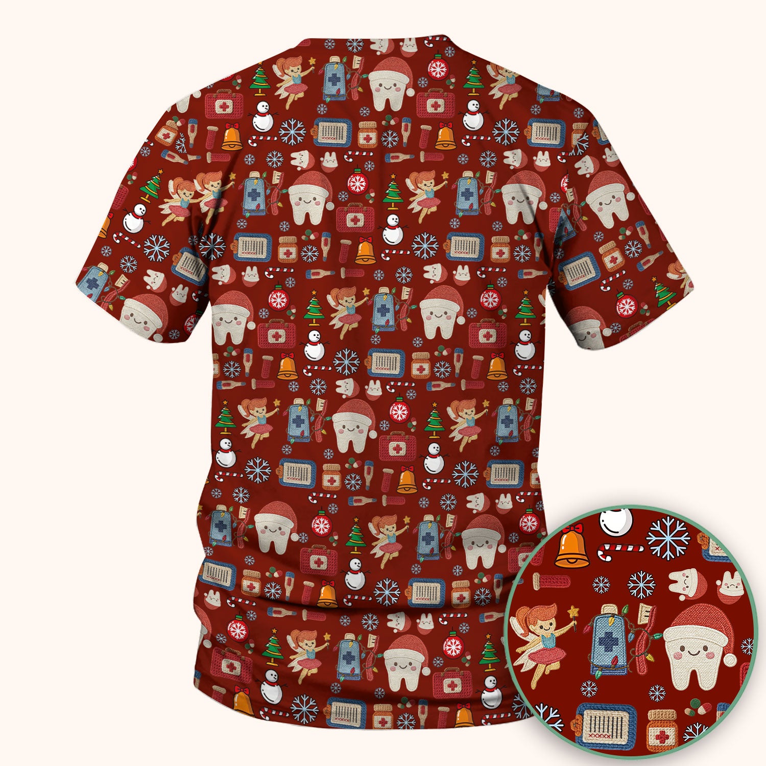 Christmas Dental Scrub Top - Cute Santa Tooth & Snowman Shirt - Festive Holiday Medical Uniform for Dentists, Hygienists & Nurses