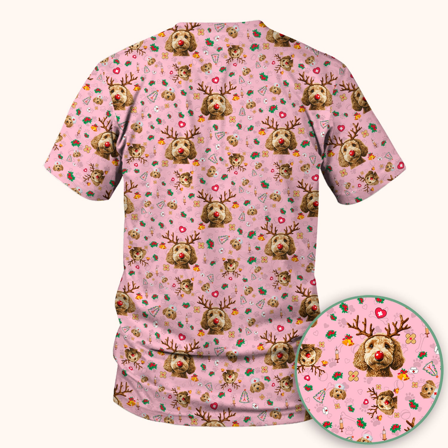 Labradoodle Reindeer Christmas Scrub Top - Funny Dog Nurse Shirt - Cute Holiday Medical Uniform for Women RN LPN CNA Gift