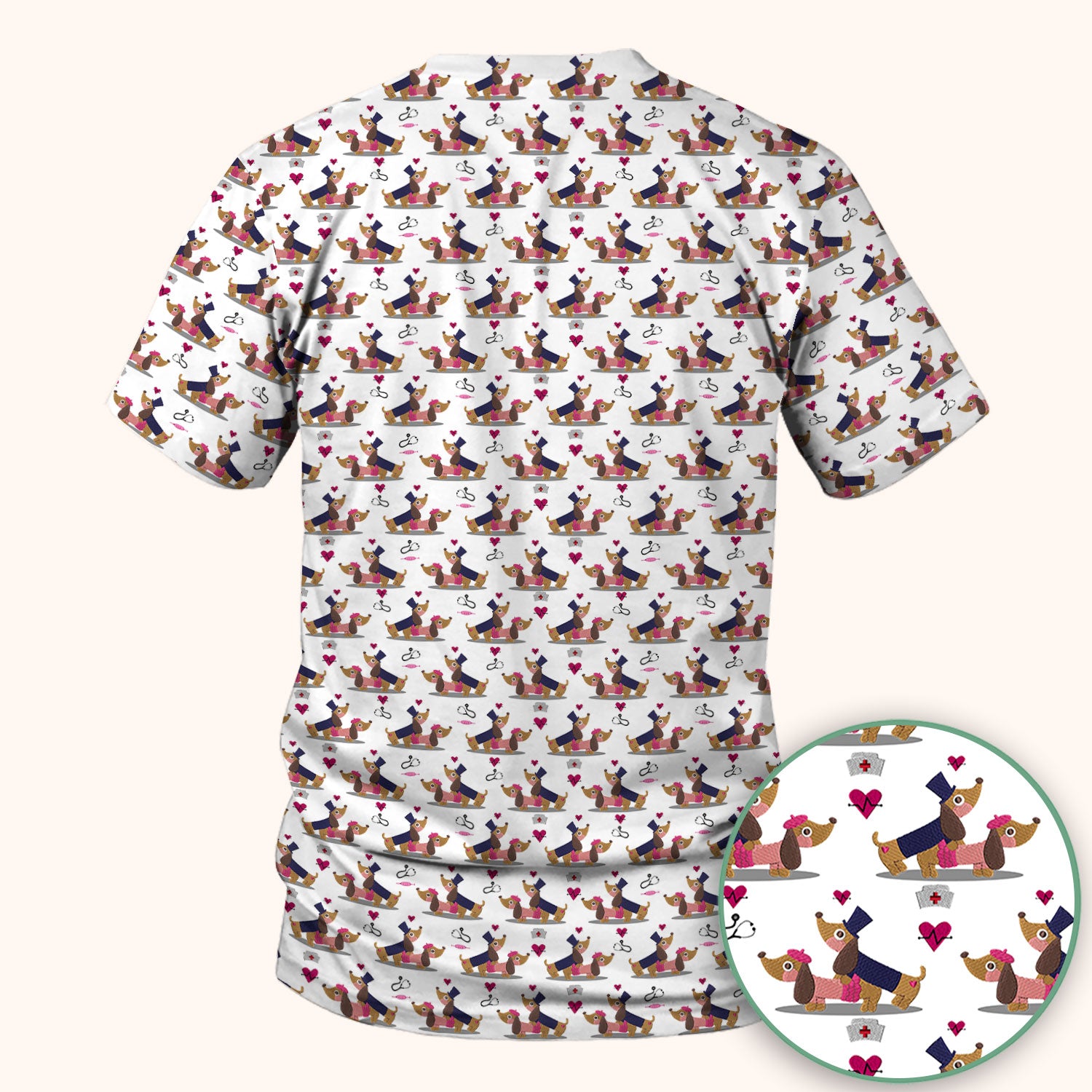 Cute Dachshund Valentine Nurse Scrub Top - Funny Gift for Women