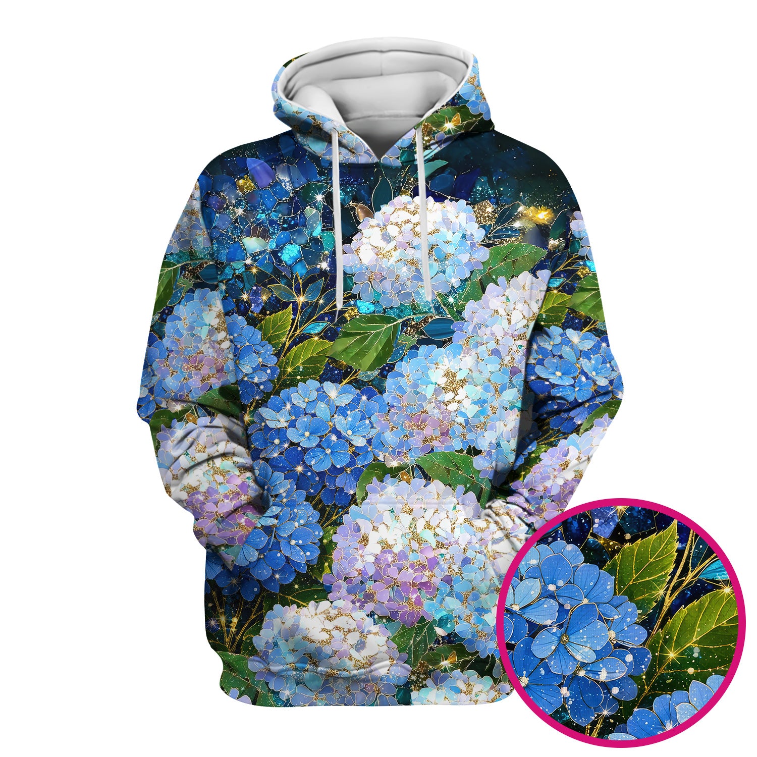 Blue Hydrangea Floral Pattern Scrub Top, Breathable Fabrics Nursing Uniform