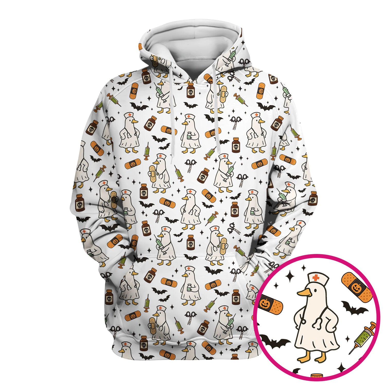 Cute Duck Pattern Nurse Scrub Top - Funny Goose Halloween Medical Design - Playful Spooky Nursing Shirt for RN LPN CNA Women