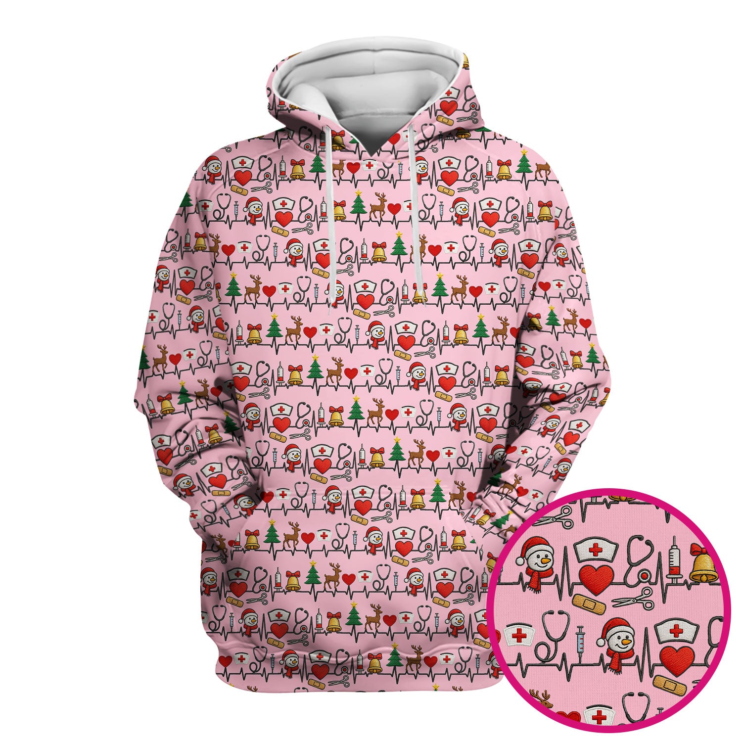 Cute Snowman Nurse Scrub Top, Christmas Holiday Medical Uniform For Nursing, Festive Heartbeat Print Nurse Shirt
