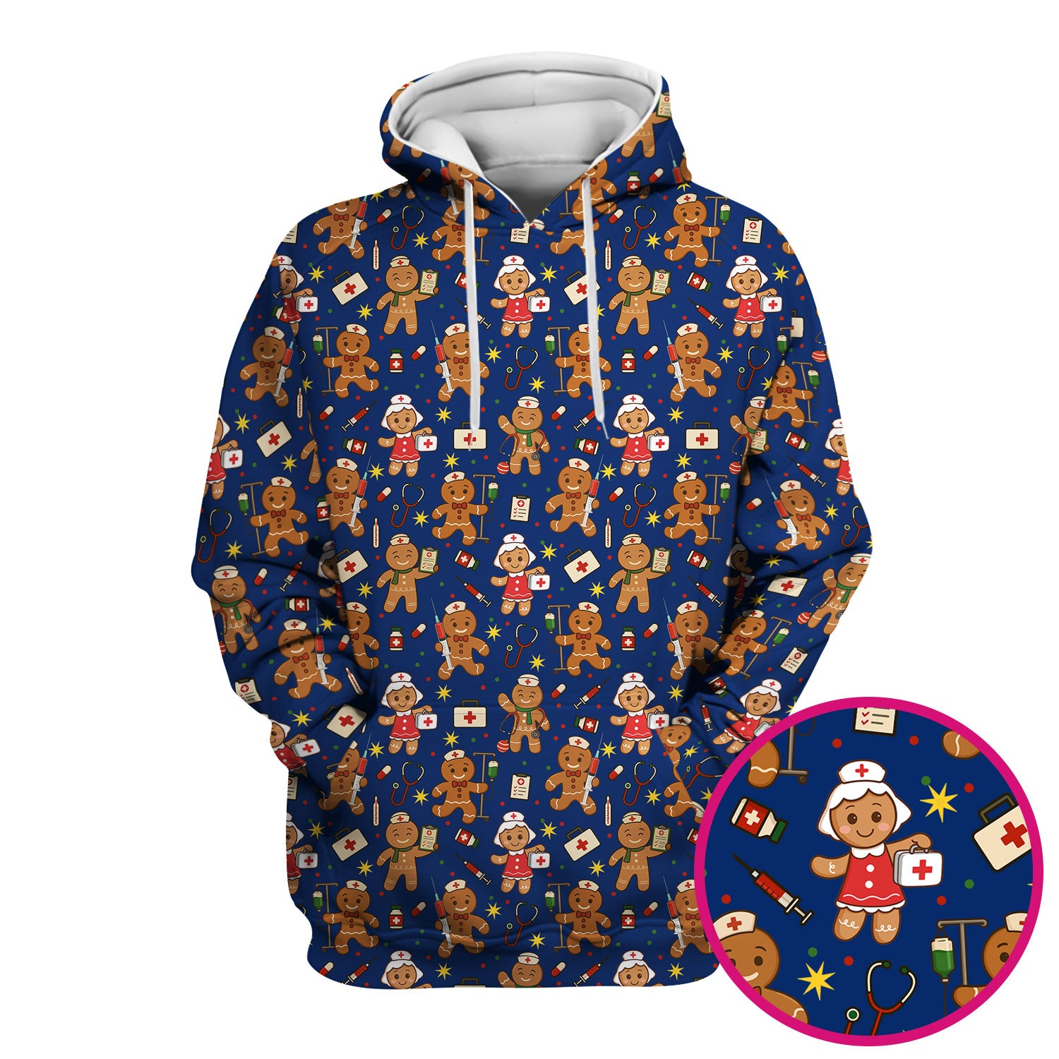 Gingerbread Christmas Nurse Scrub Top - Cute Holiday Cookie Pattern Shirt for Women - Funny Festive Nursing Gift for RN LPN CNA