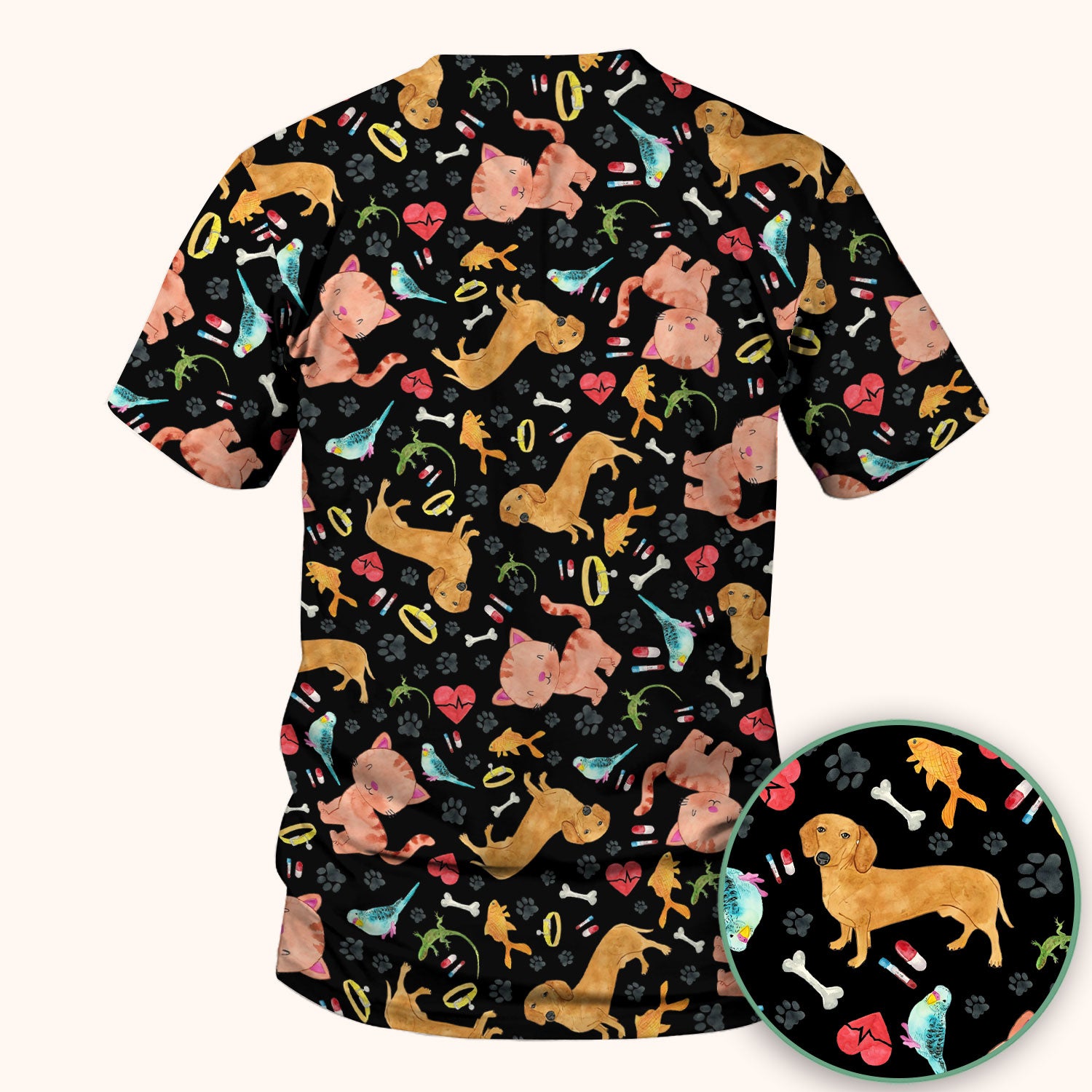 Cute Cat Dog Scrub Top - Animal Lover Medical Uniform - Funny Veterinary Nurse Shirt for Women RN CNA LPN