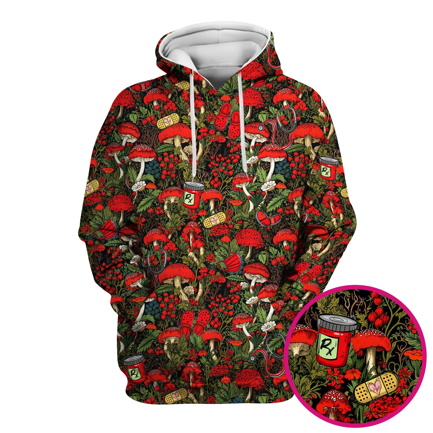 Red Mushroom Medical Forest Pattern Scrub Top, Comfortable Scrubs for Nurses