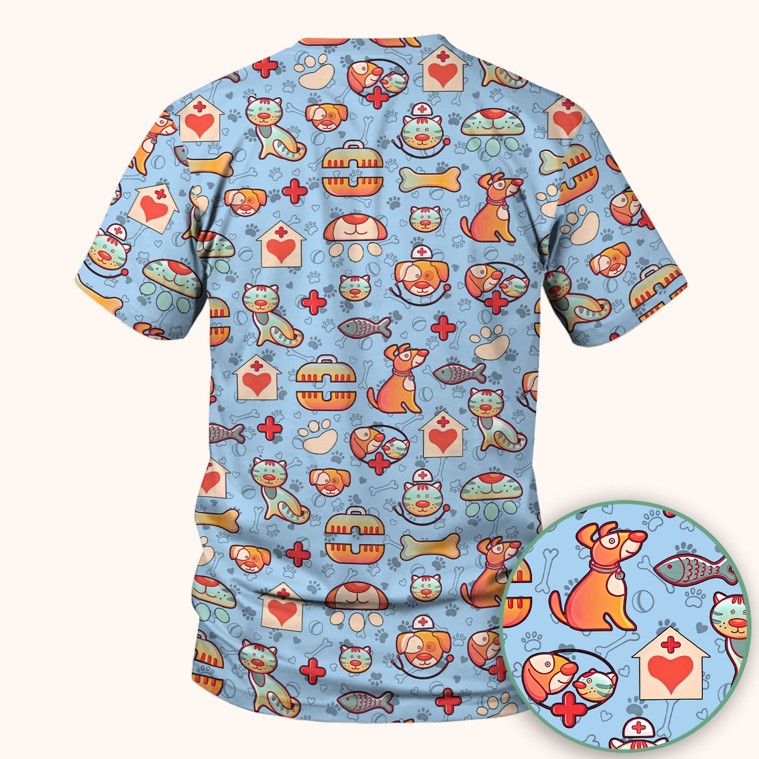 Veterinary Nurse Scrub Top - Cute Cat Dog Paw Print Medical Shirt - Fun Animal Pattern Vet Tech Scrubs for Women RN CNA