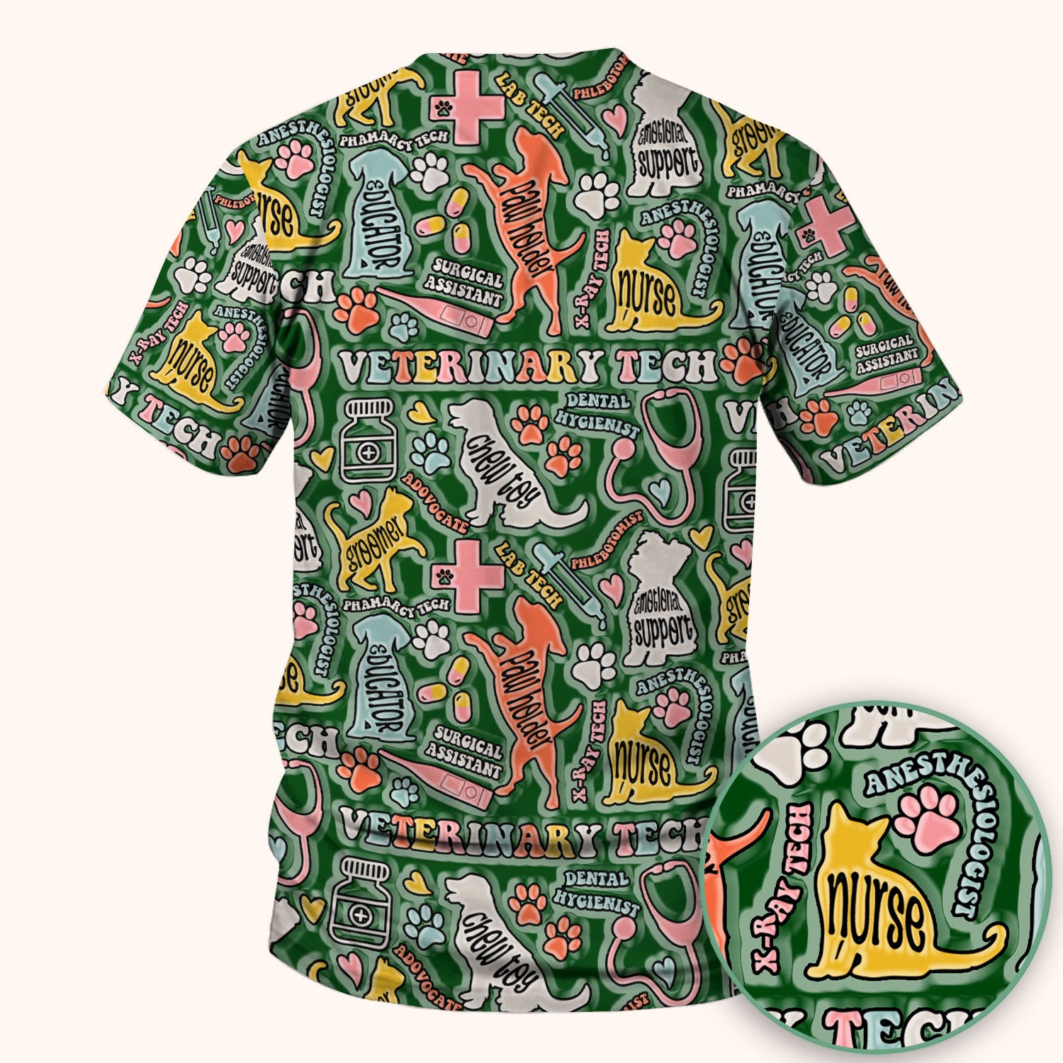 Veterinary Tech Nurse Scrub Top - Dog Cat Pet Medical Shirt - Funny Vet Tech Animal Scrubs for Women LPN RN CNA
