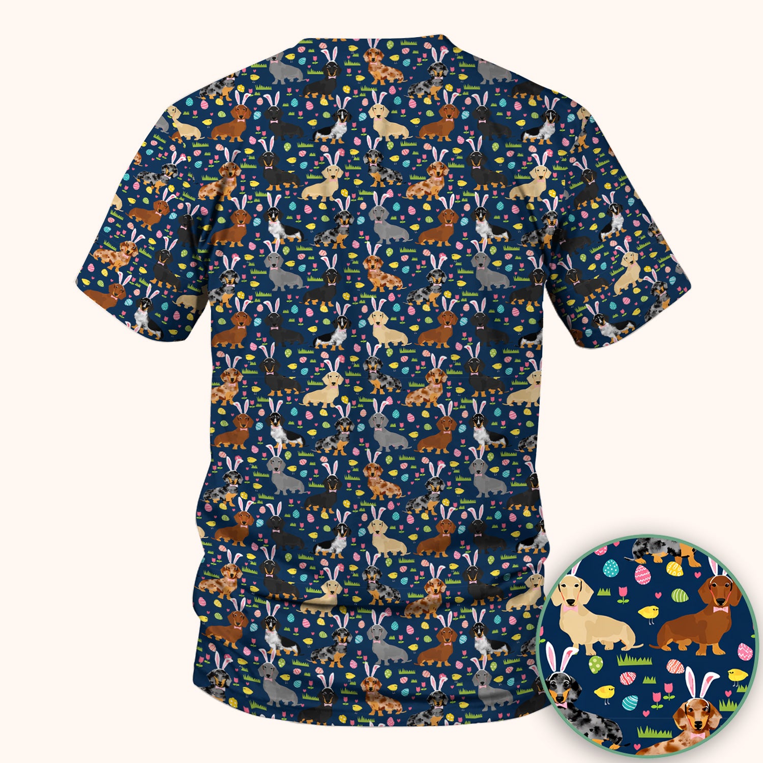 Easter Dachshund Dog Pattern Scrub Top, Comfortable Scrubs for Nurses