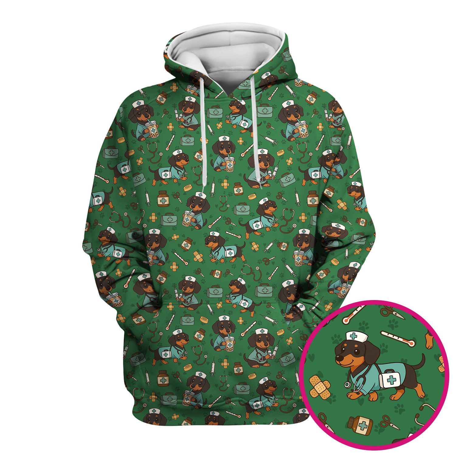 Funny Dachshund Nurse Scrubs - Cute Dog Print Medical Shirt - Holiday Nurse Scrub Top Gift for RN CNA Doctor, Women & Men