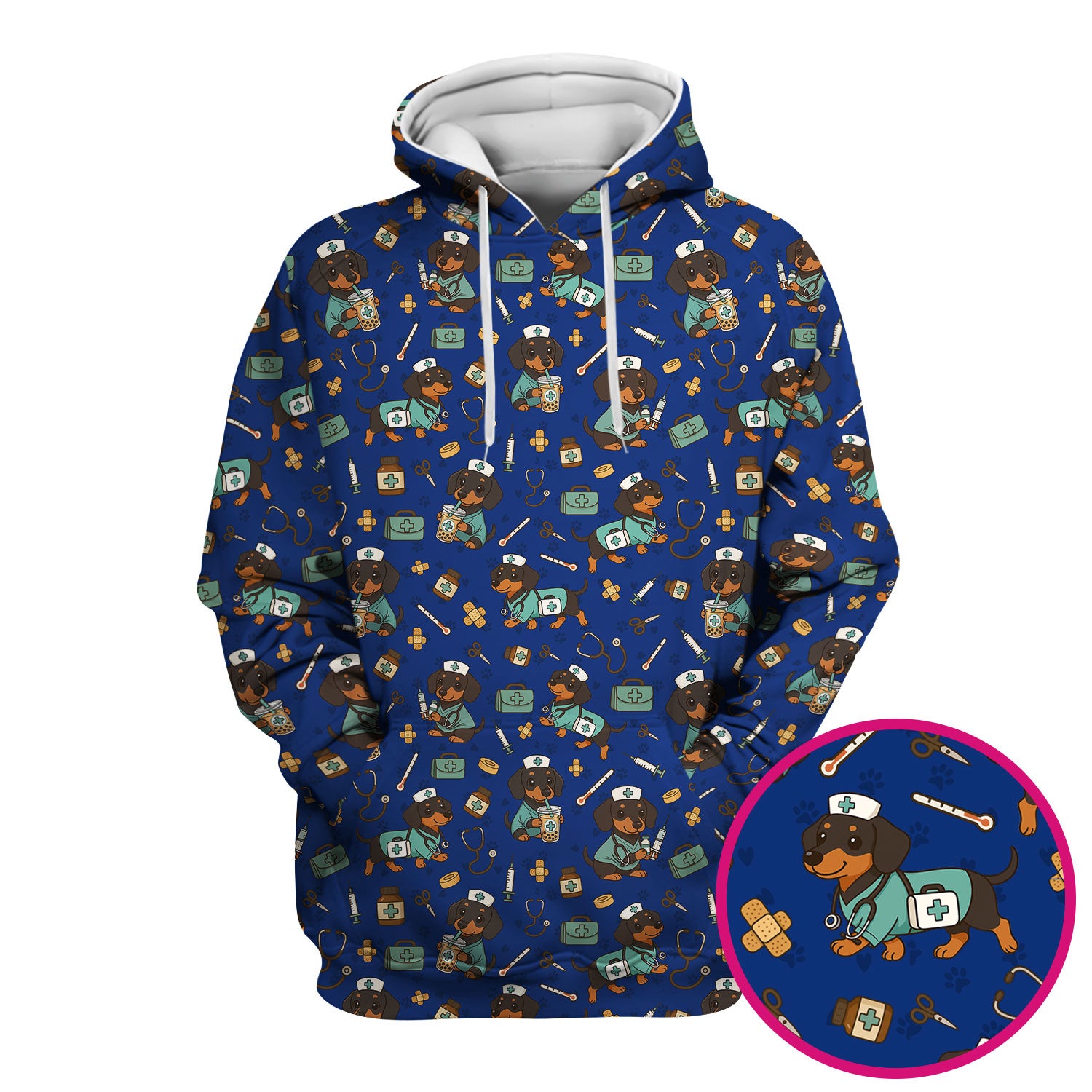 Funny Dachshund Nurse Scrubs - Cute Dog Print Medical Shirt - Holiday Nurse Scrub Top Gift for RN CNA Doctor, Women & Men