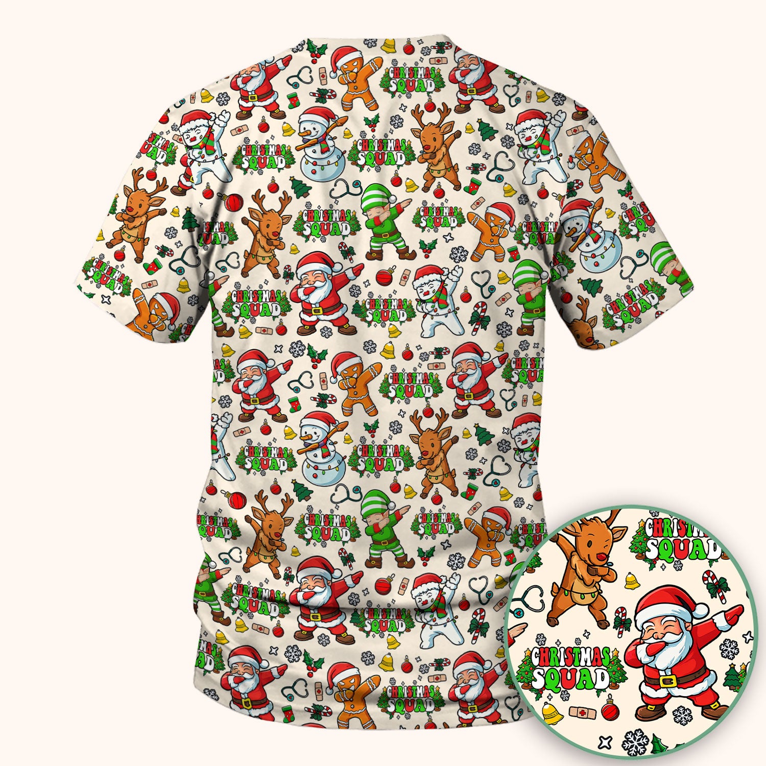 Christmas Squad Scrub Top - Funny Santa & Reindeer Shirt - Cute Holiday Medical Uniform for Nurses, Doctors & Vet Techs