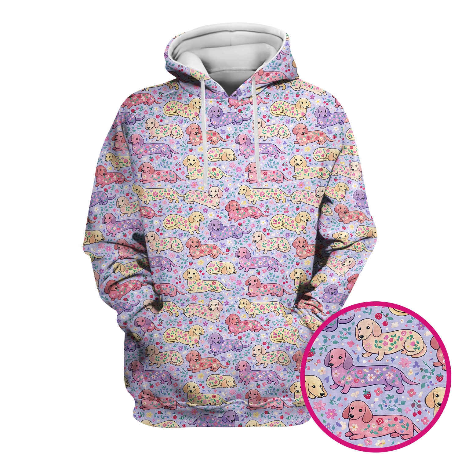 Cute Dachshund Floral Pattern Scrub Top, Comfortable Scrubs For Nurses