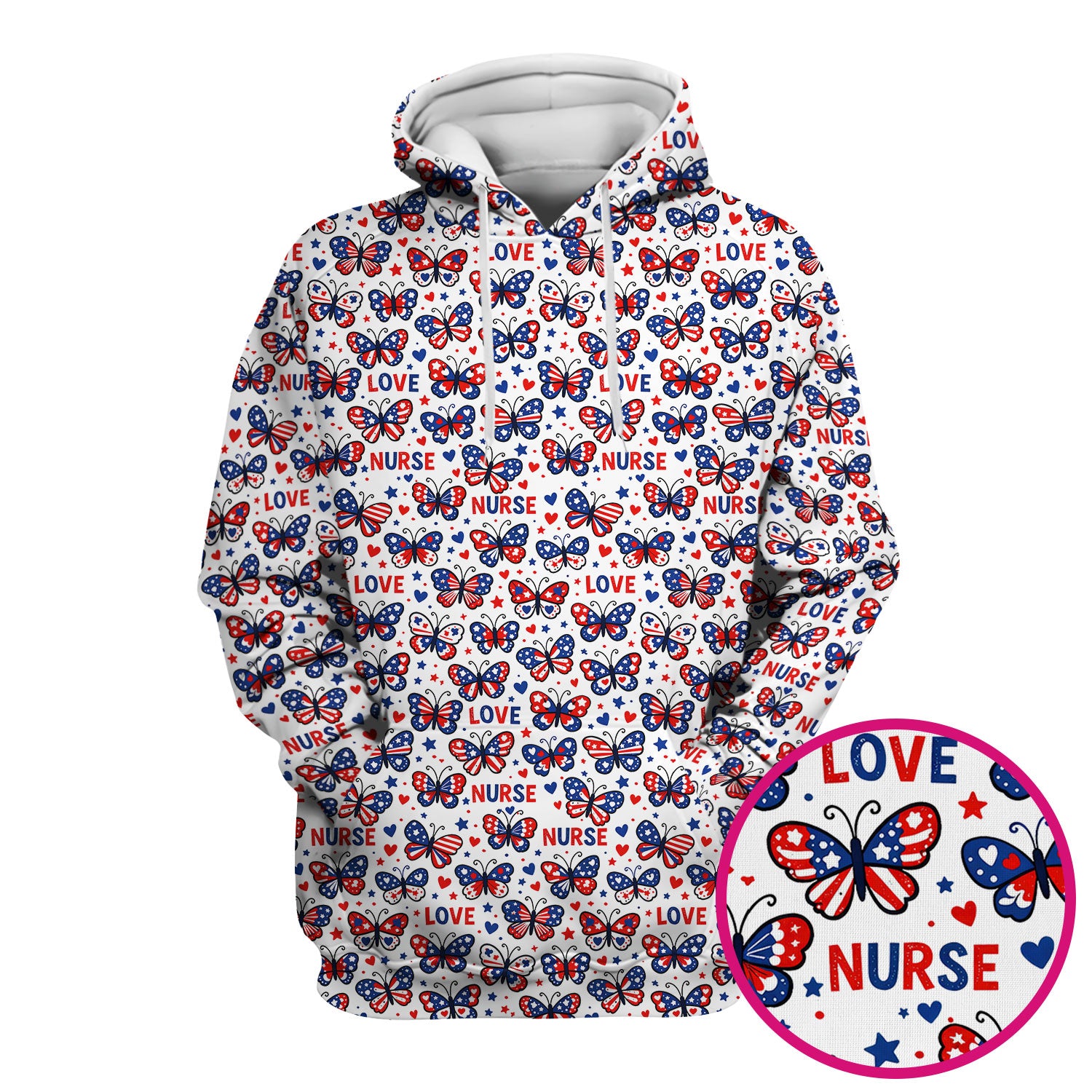 USA Patriotic Butterfly Nurse Scrub Top, Comfortable Uniform Scrubs For Nursing