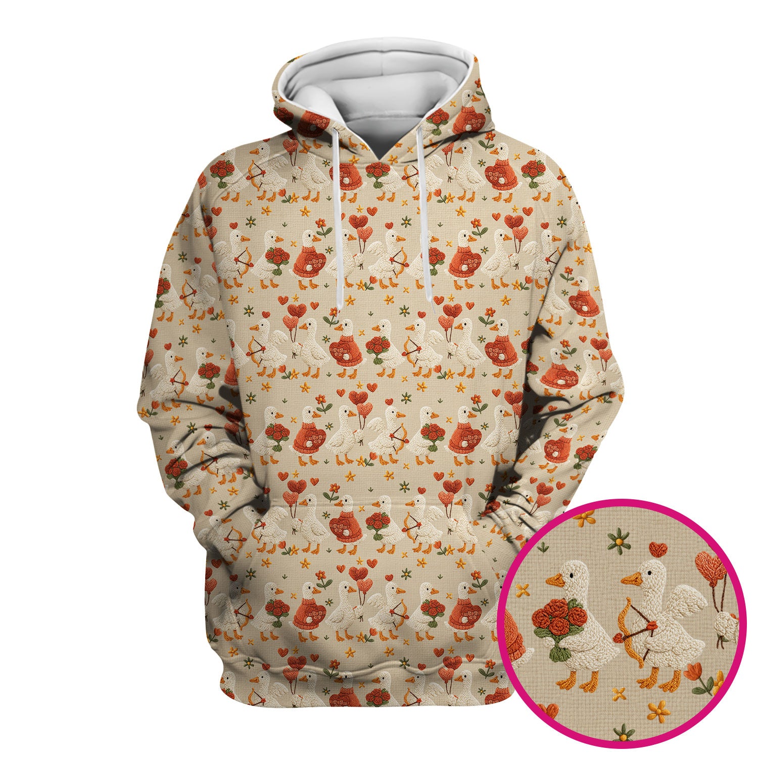 Cute Goose Nurse Scrub Top, Valentine Farm Medical Pattern Shirt, Breathable Fabrics Nursing Uniform