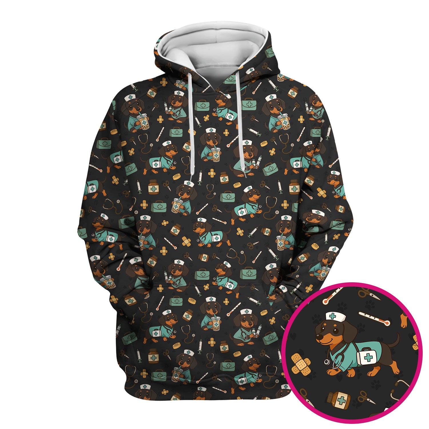 Funny Dachshund Nurse Scrubs - Cute Dog Print Medical Shirt - Holiday Nurse Scrub Top Gift for RN CNA Doctor, Women & Men