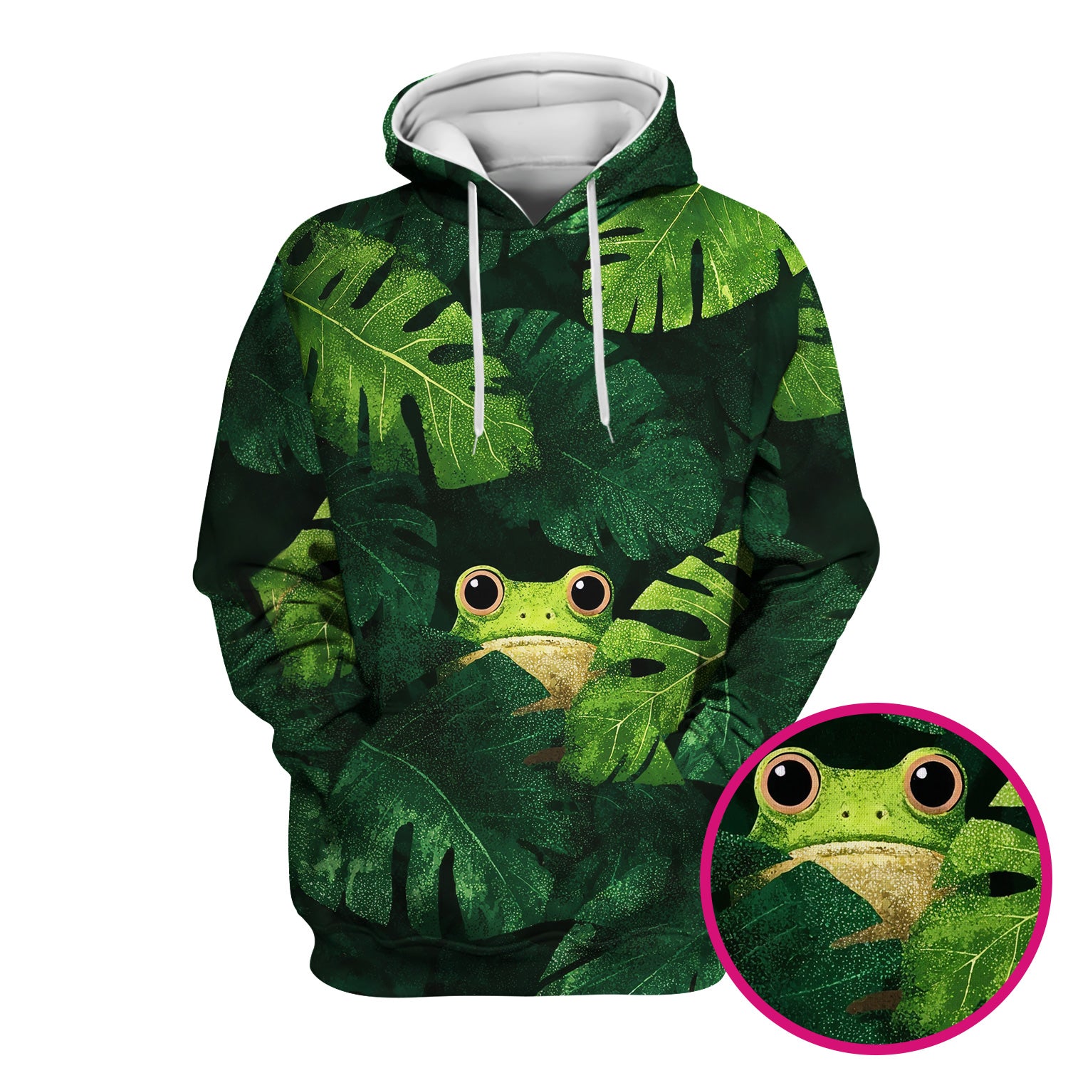 Cute Frog Hiding Jungle Leaves Pattern Nurse Scrub Top, Breathable Fabrics Nursing Uniform
