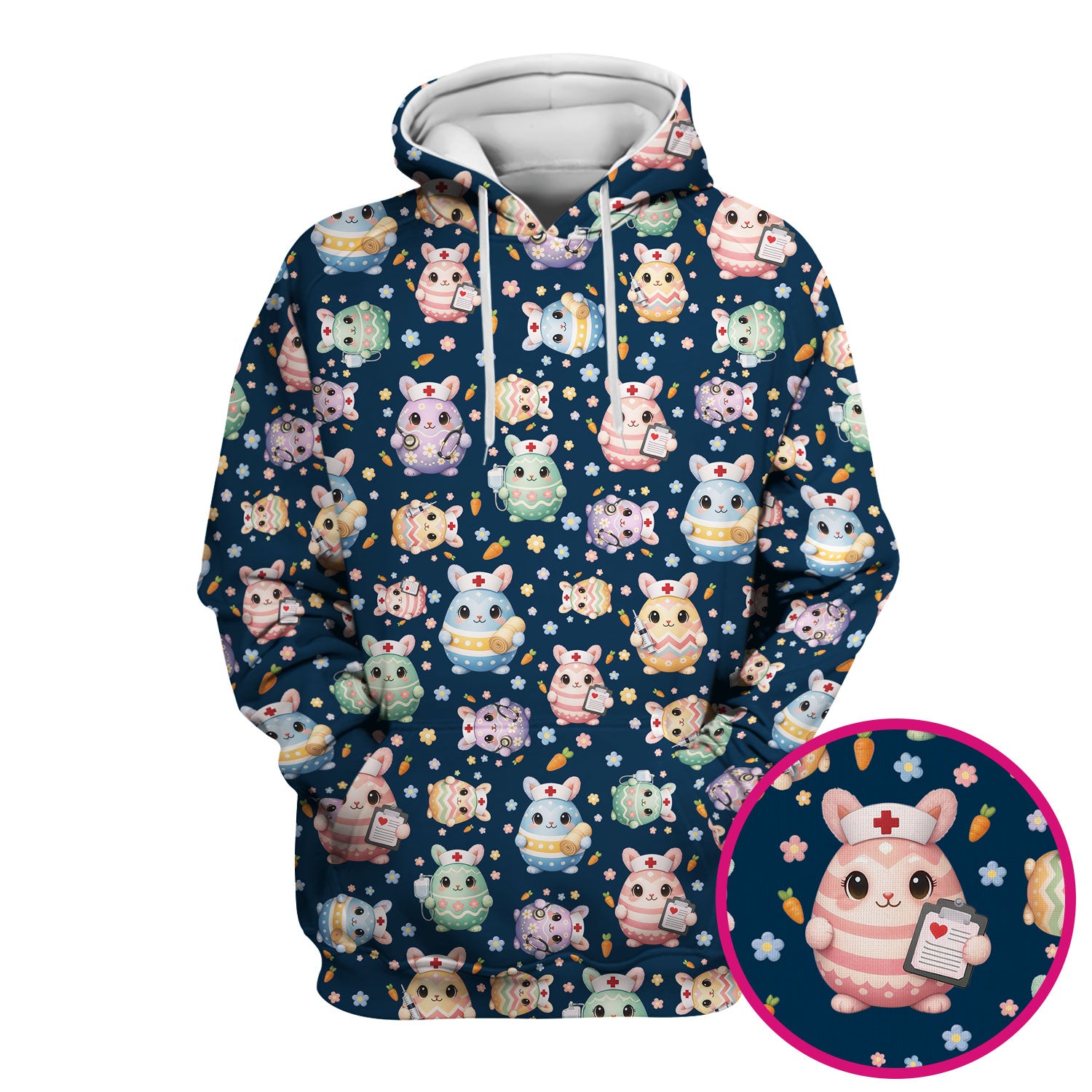 Cute Nurse Bunny Pastel Floral Print Scrubs, Breathable Fabrics Nursing Uniform, Easter