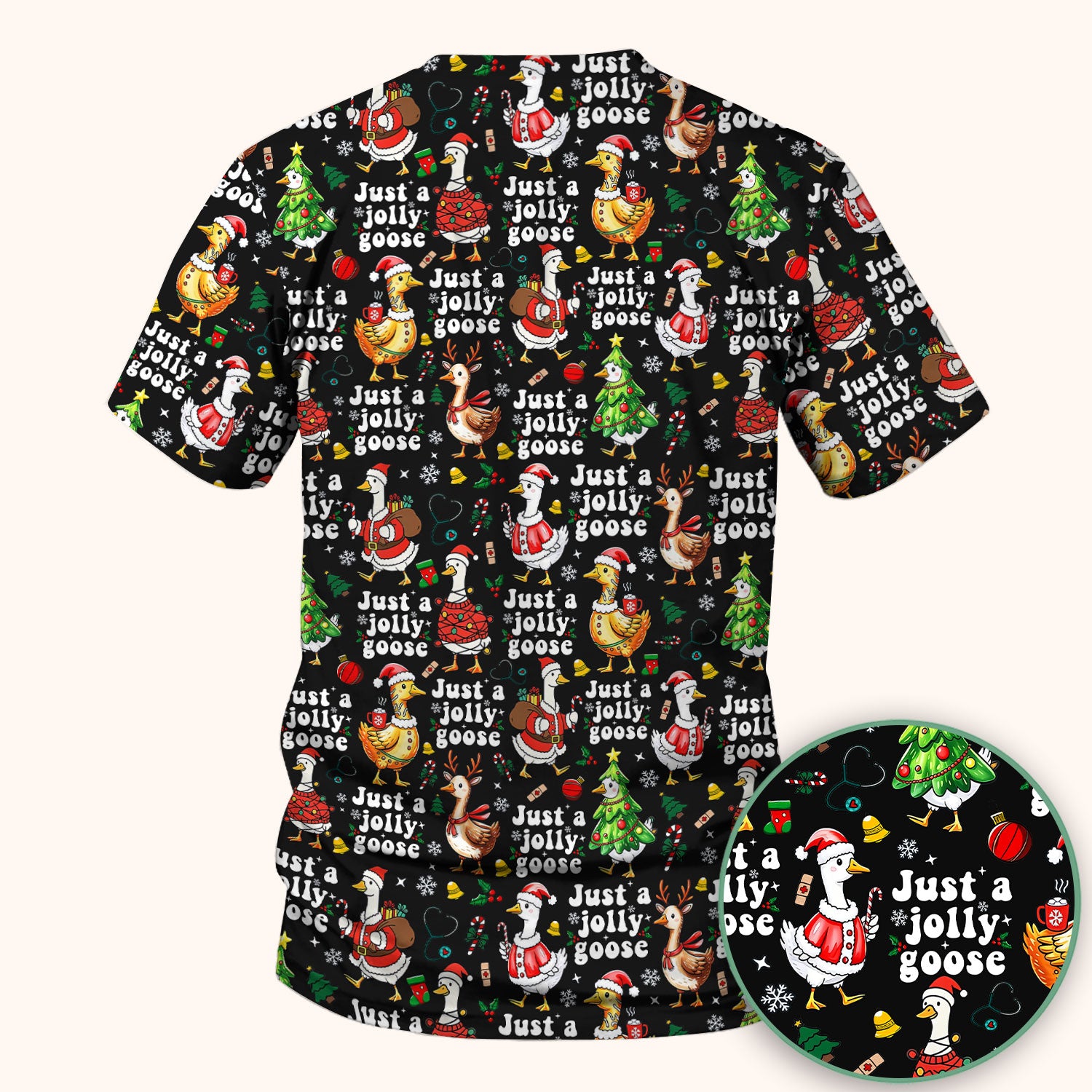Just a Jolly Goose Funny Christmas Scrub Top - Holiday Medical Uniform for Nurse - Santa Goose Shirt Gift for Women