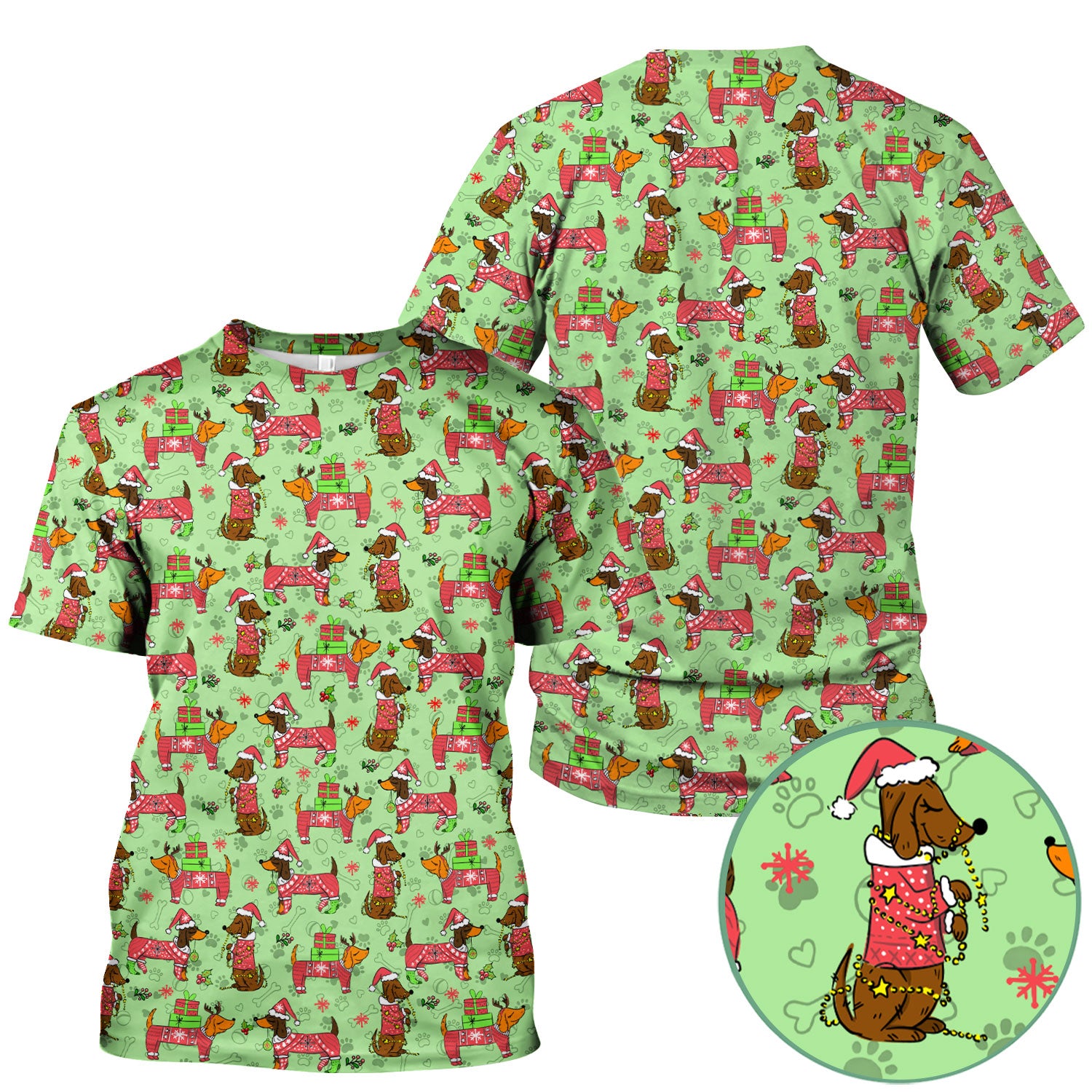 Holiday Dachshund Scrub Top for Nurses - Christmas Sausage Dog Santa with Paw Prints - Funny Medical Shirt RN LPN CNA Gift