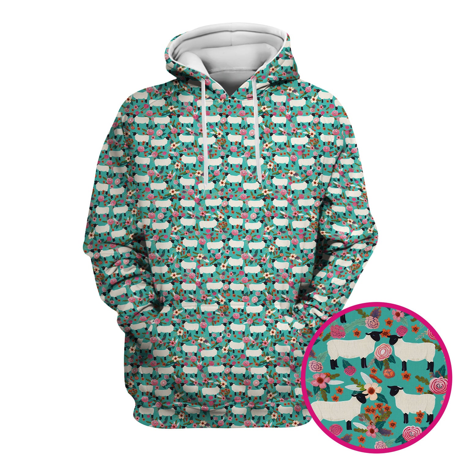 Cute Sheep Floral Meadow Pattern Scrub Top, Comfortable Scrubs For Nurses