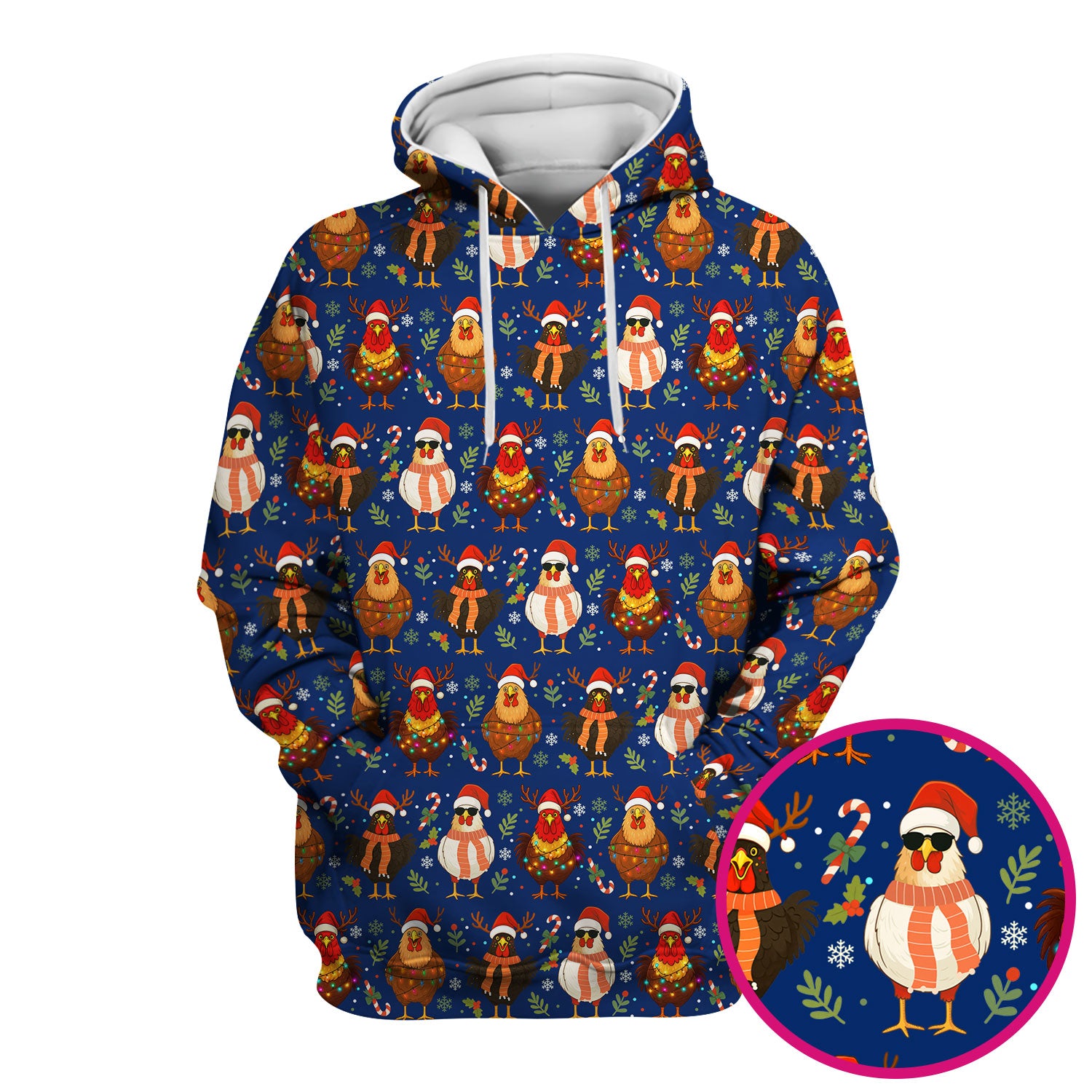 Chicken Scrubs Christmas Edition - Cute Funny Hen Pattern Medical Scrub Top for Women - Holiday Christmas Scrubs with Festive Print